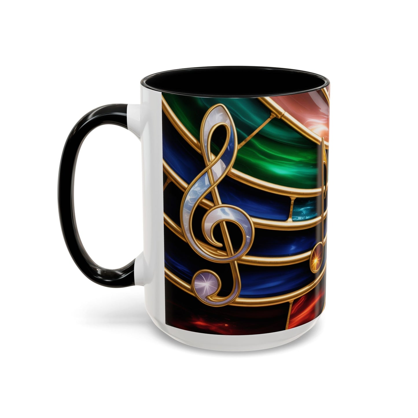 Stained Glass Music Mug, Musical Notes Coffee Cup, Colorful Treble Clef Mug, Musician Gift Idea, Music Lover Cup, Art Mug for Singers