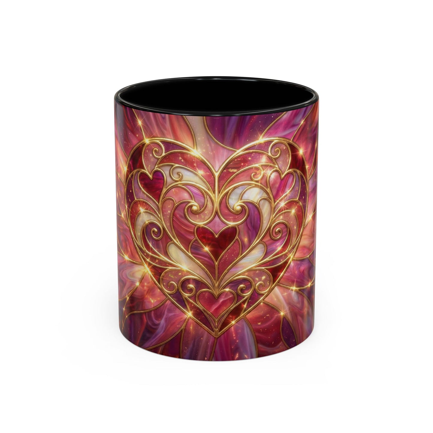 Stained Glass Heart Mug, Romantic Coffee Mug, Valentine Gift Mug, Love Heart Cup, Pink Aesthetic Mug, Anniversary Gift For Her