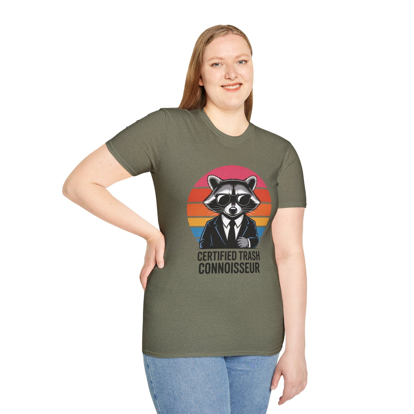 Certified Trash Connoisseur Raccoon Shirt - Funny Trash Panda Graphic Tee - Retro Sunset Vintage Vibe - Unique Gift for Raccoon Lover