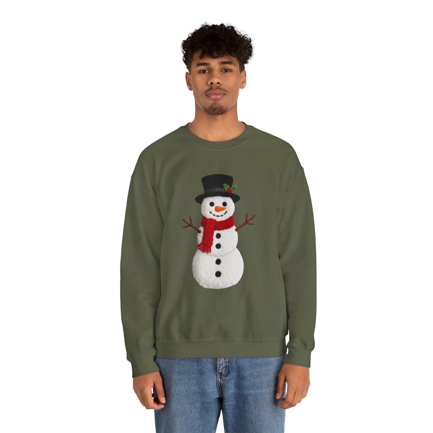 Faux Patchwork Crochet Snowman Sweatshirt, Winter Snowman Crewneck, Cozy Holiday Sweater, Christmas Sweatshirt, Festive Winter Shirt, unisex gift