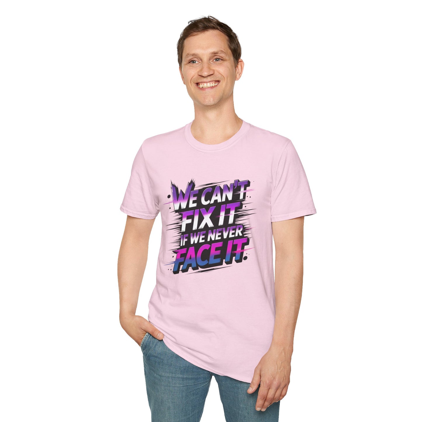 We Can't Fix It If We Never Face It T-Shirt, KPop Anime Inspired Graphic Tee, Motivational Quote Shirt, Empowering Aesthetic Top For Fans And Dreamers