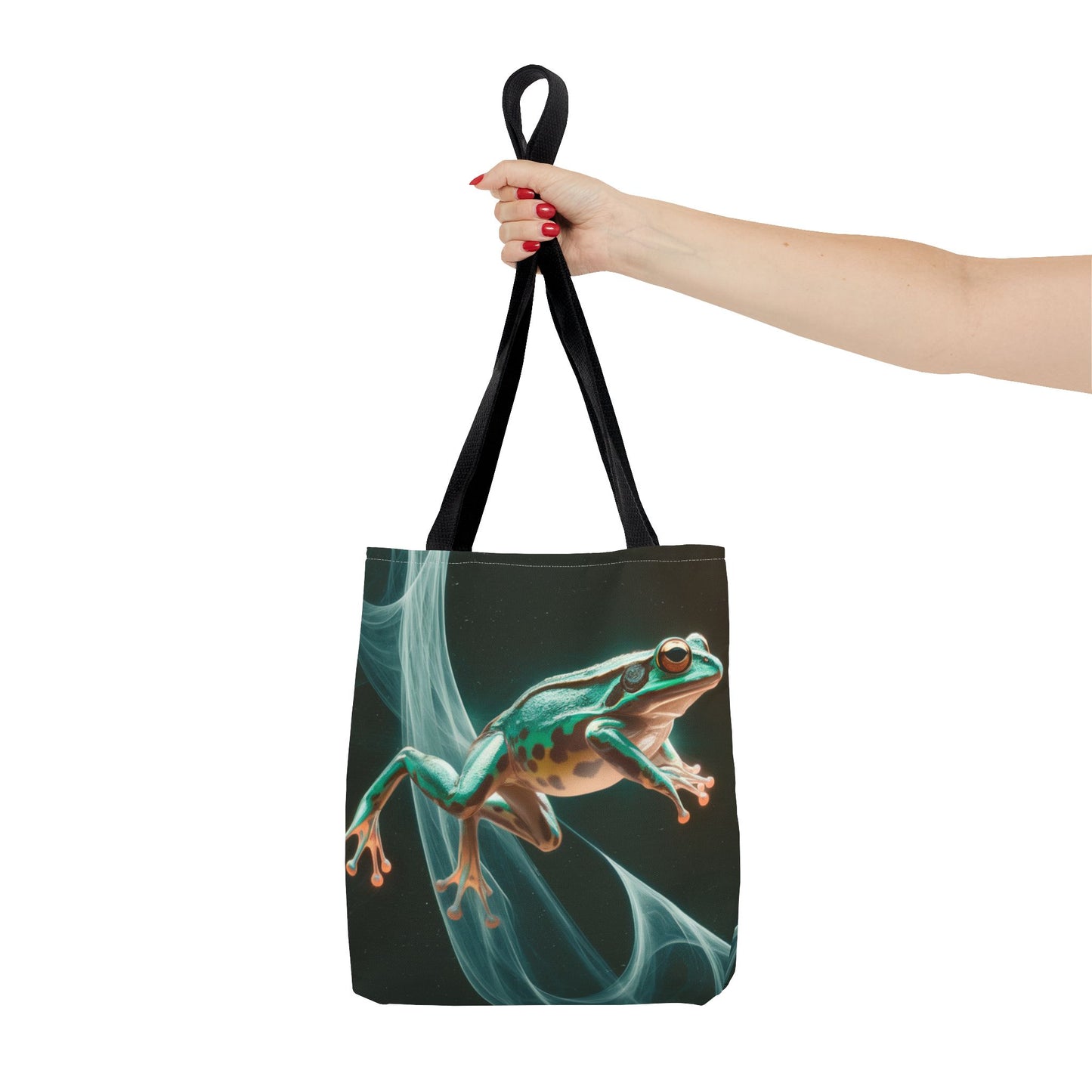 Frog in Motion Tote Bag, Nature-Inspired Green Frog Design Eco-Friendly Shoulder Bag, Artistic Reusable Tote For Everyday Use And Gifts