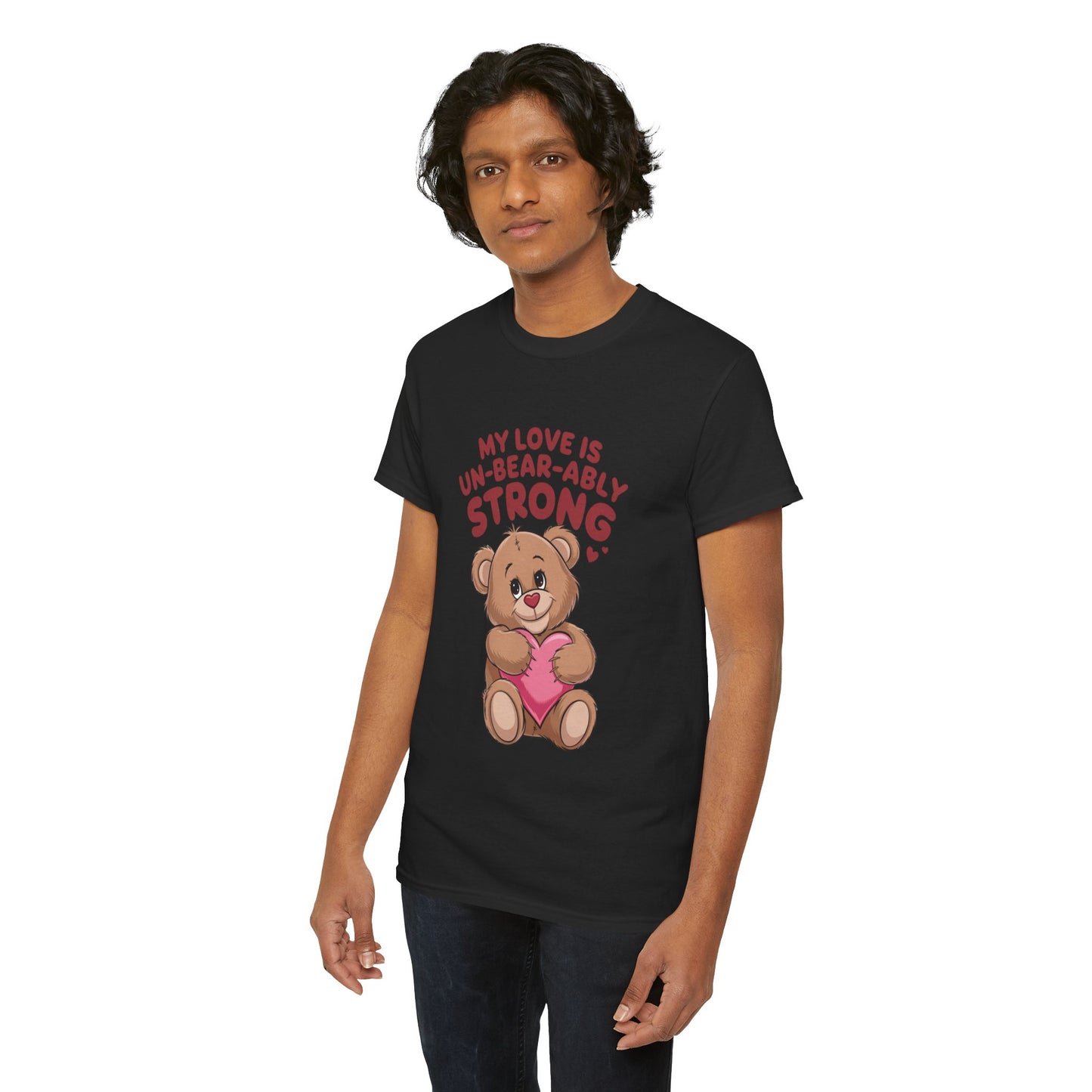 Un-Bear-ably Strong Valentine Shirt, Teddy Bear Heart Tee, Cute Love Graphic T-Shirt, Valentines Gift, Romantic Couple Top, Gift For Her