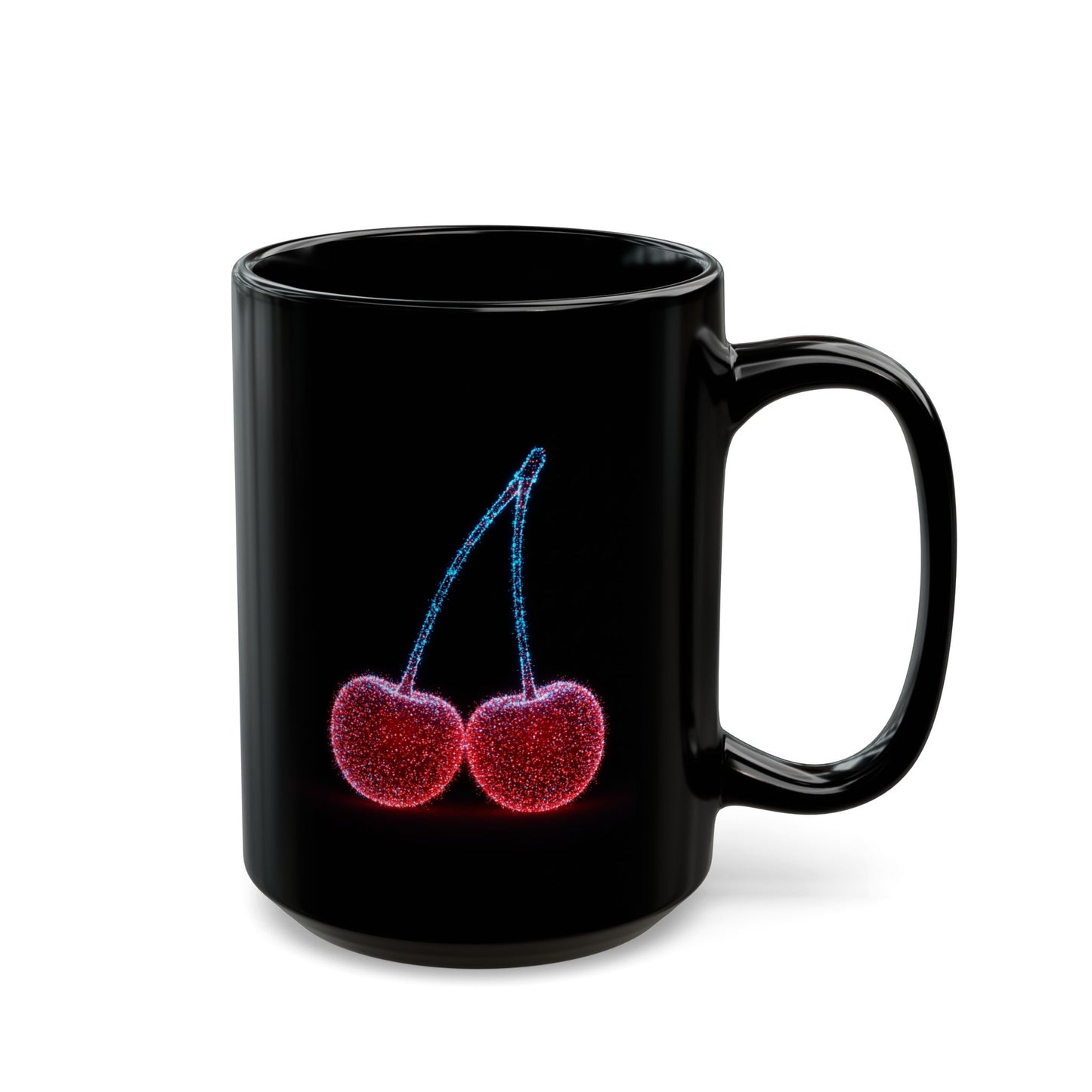 Cherry Art Black Coffee Mug | Bold Fruit Design Cup | Unique Kitchen Drinkware | Cool Modern Cherry Lover Gift | 11oz & 15oz Ceramic
