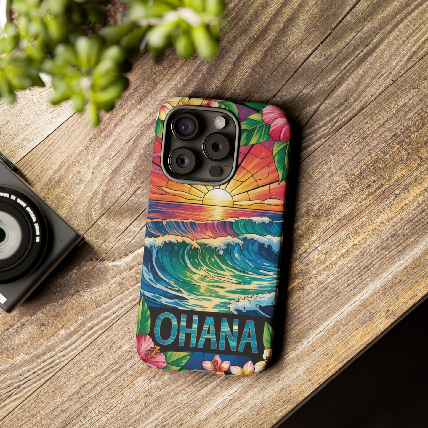 Ohana iPhone Case Tropical Hawaiian Sunset Phone Cover Wave Floral Beach Art Cute Gift for iPhone Lovers