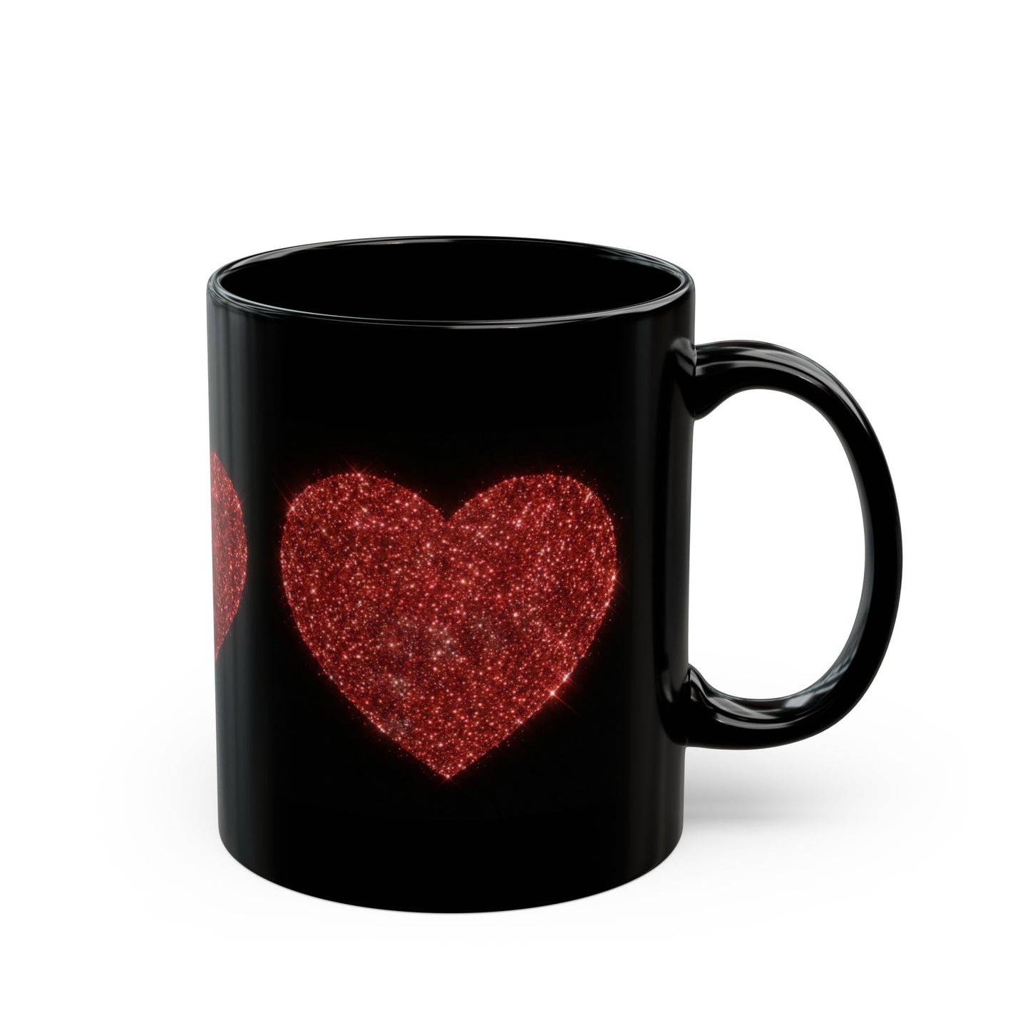 Glitter Heart Mug, Red Sparkle Heart Coffee Cup, Black Valentine Mug, Love Gift For Her Him, Romantic Coffee Mug
