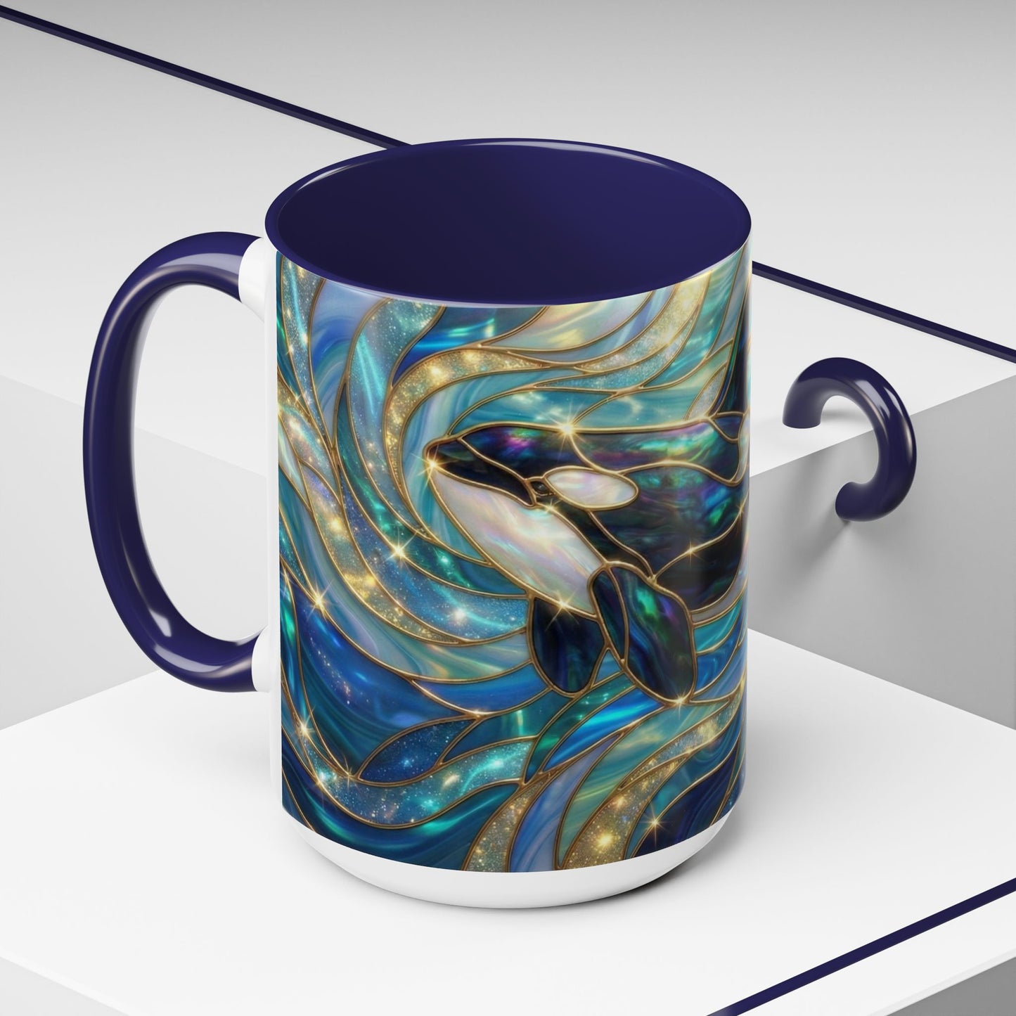 Orca Coffee Mug, Killer Whale Mug, Stained Glass Orca Art Mug, Ocean Animal Coffee Cup, Marine Life Gift, 11oz 15oz Ceramic Mug