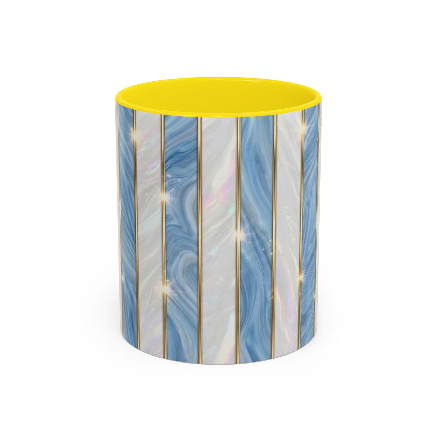 Faux Stained Glass Mug, Blue Pearlescent Coffee Cup, Art Deco Stained Glass Decor, Elegant Gold Stripe Teacup, Unique Art Gift For Her