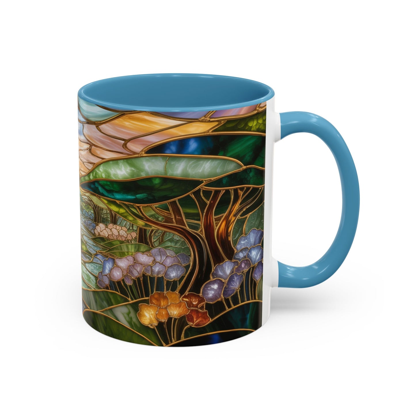 Stained Glass Woodland Forest Mug, Tree & Flowers Coffee Cup, Nature Lover Gift, Artistic Woodland Art Mug, Rustic Home Decor Mug
