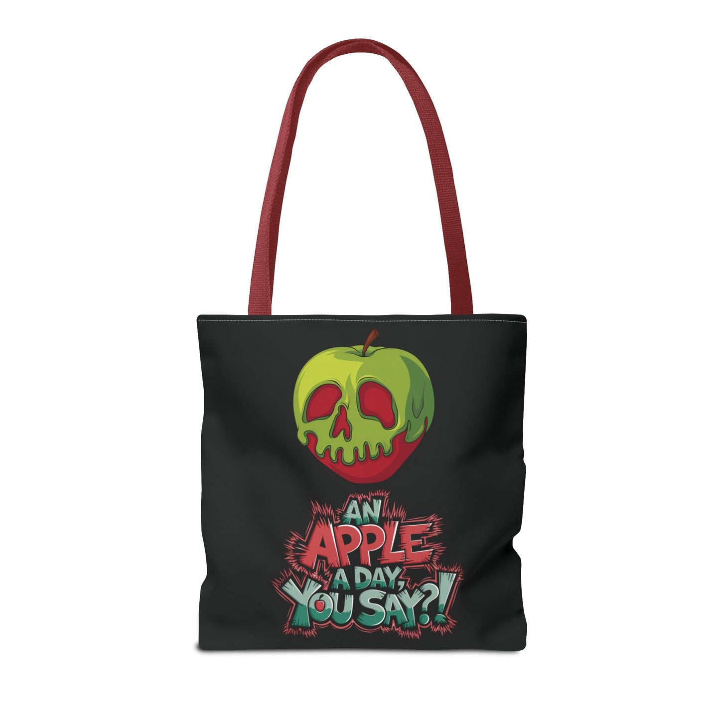 Spooky Halloween Tote Bag – Poison Apple Design – Funny Gothic Tote – Trick or Treat Bag – Creepy Apple Pun Gift – Black Tote Bag