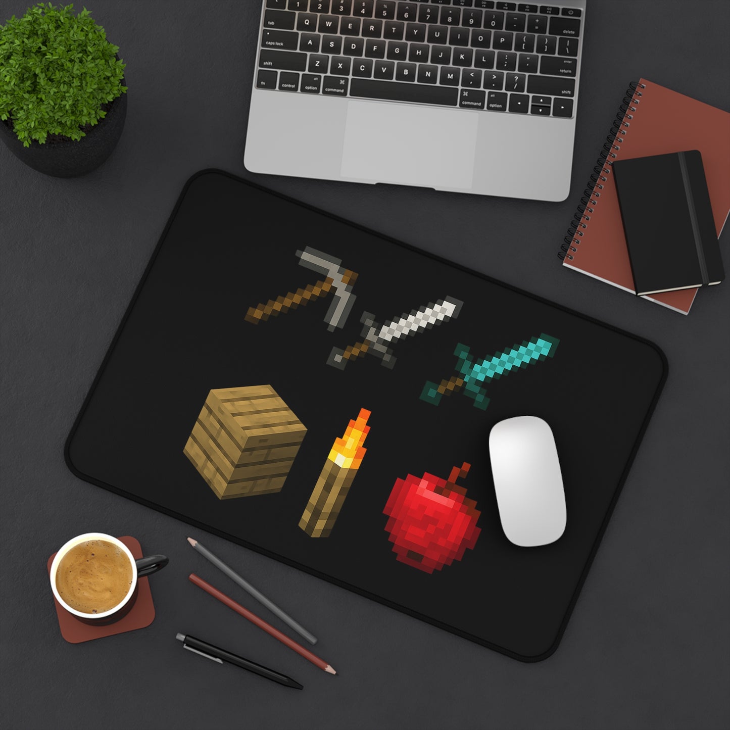 Minecraft Inspired Desk Mat Pixel Art Gaming Desk Accessory Video Game Mouse Pad Geeky Decor