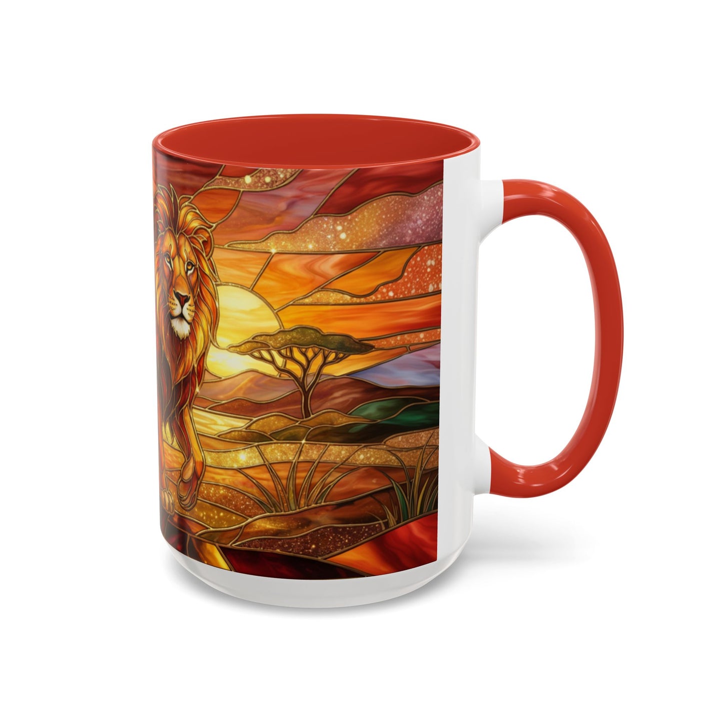 Stained Glass Lion Mug, Majestic Lion Coffee Cup, African Sunset Art Mug, Safari Wildlife Gift, Colorful Lion Lover Ceramic Mug