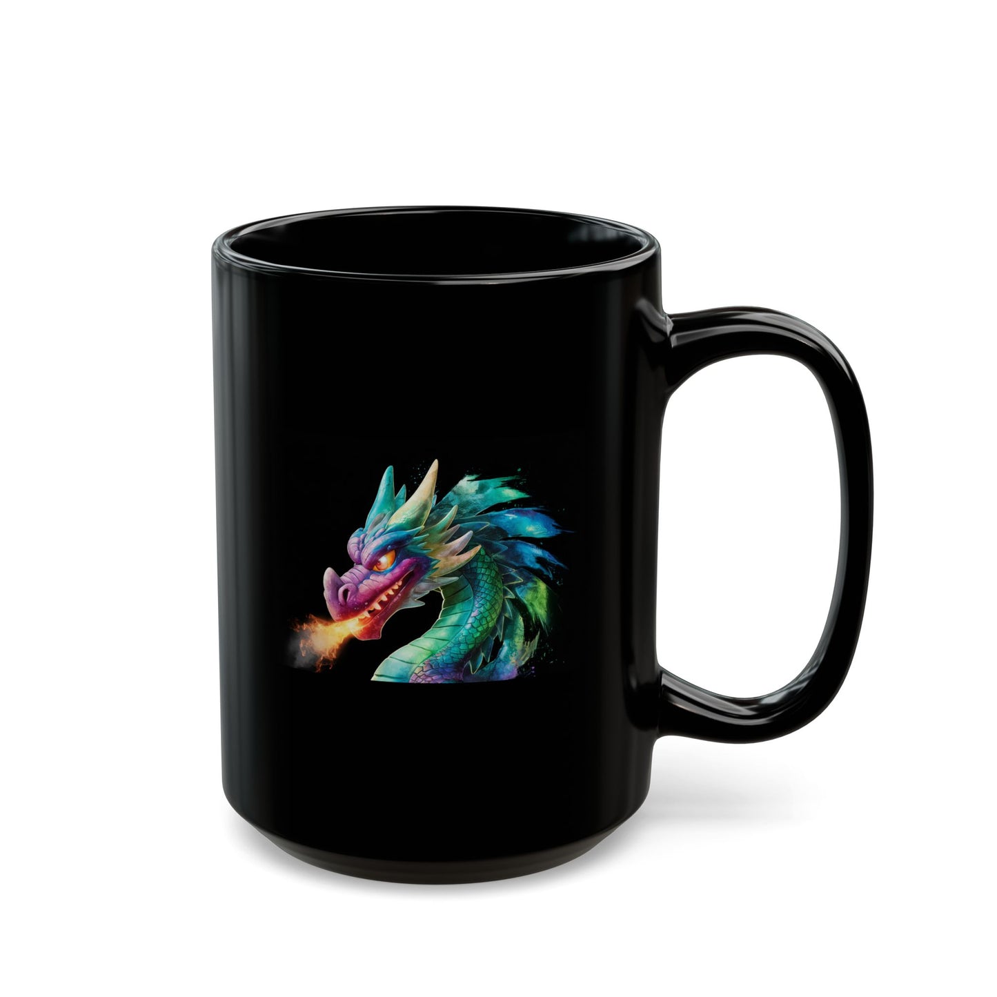 Mystical Rainbow Dragon Coffee Mug - Black Ceramic 11oz/15oz Fantasy Fire-Breathing Dragon Gift for RPG and Fantasy Lovers