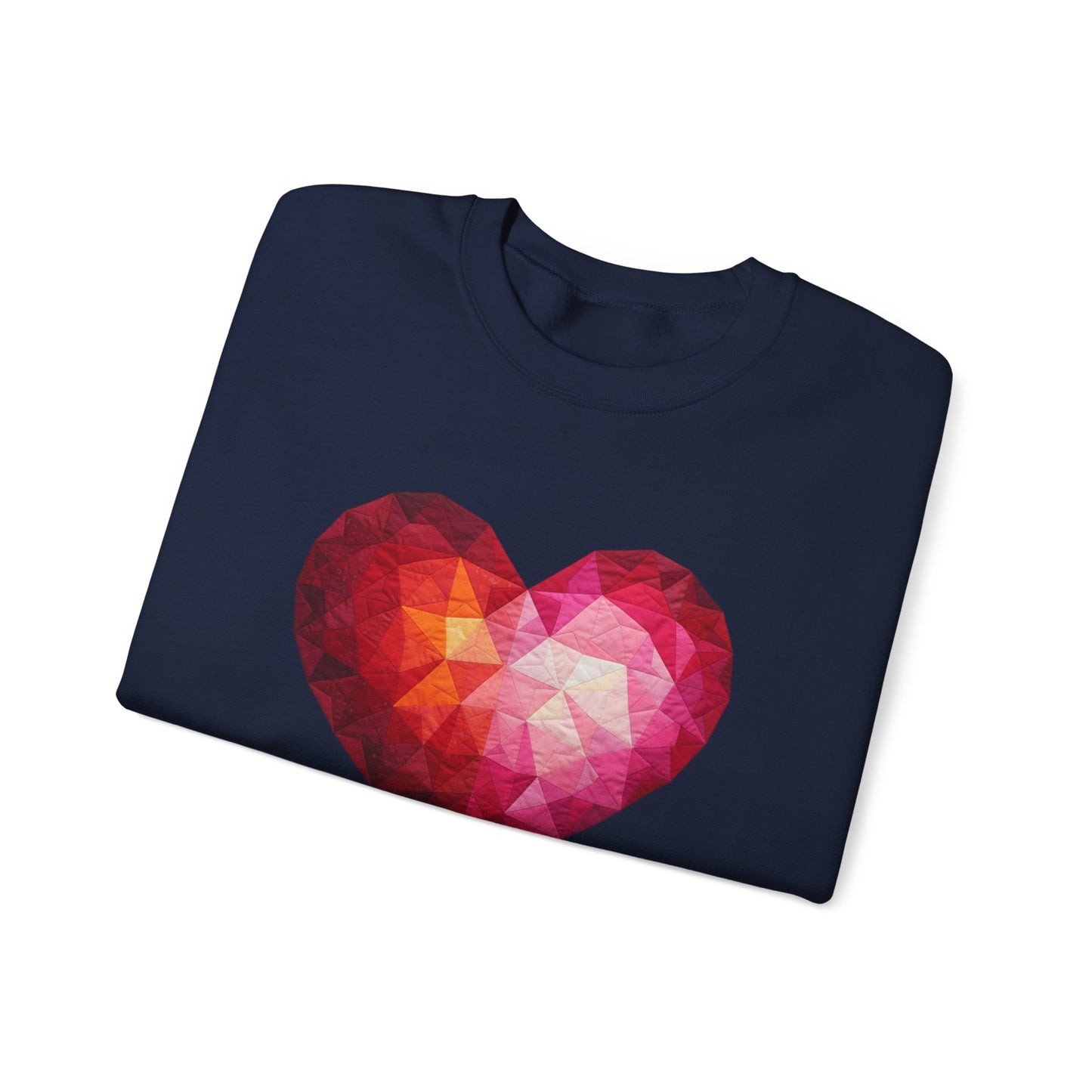 Faux Patchwork Heart Sweatshirt, Geometric Heart Sweater, Cute Valentines Sweatshirt, Cozy Pink Heart Crewneck, Winter Heart Pullover