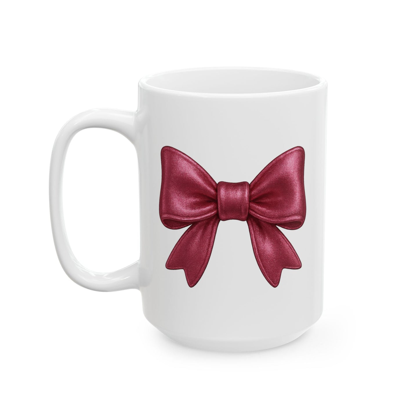 Pink Metallic Bow Mug - Cute Girly Coffee Cup | Glossy Ribbon Design | Gift for Her | Aesthetic Desk Mug | Feminine Ceramic Tea Mug