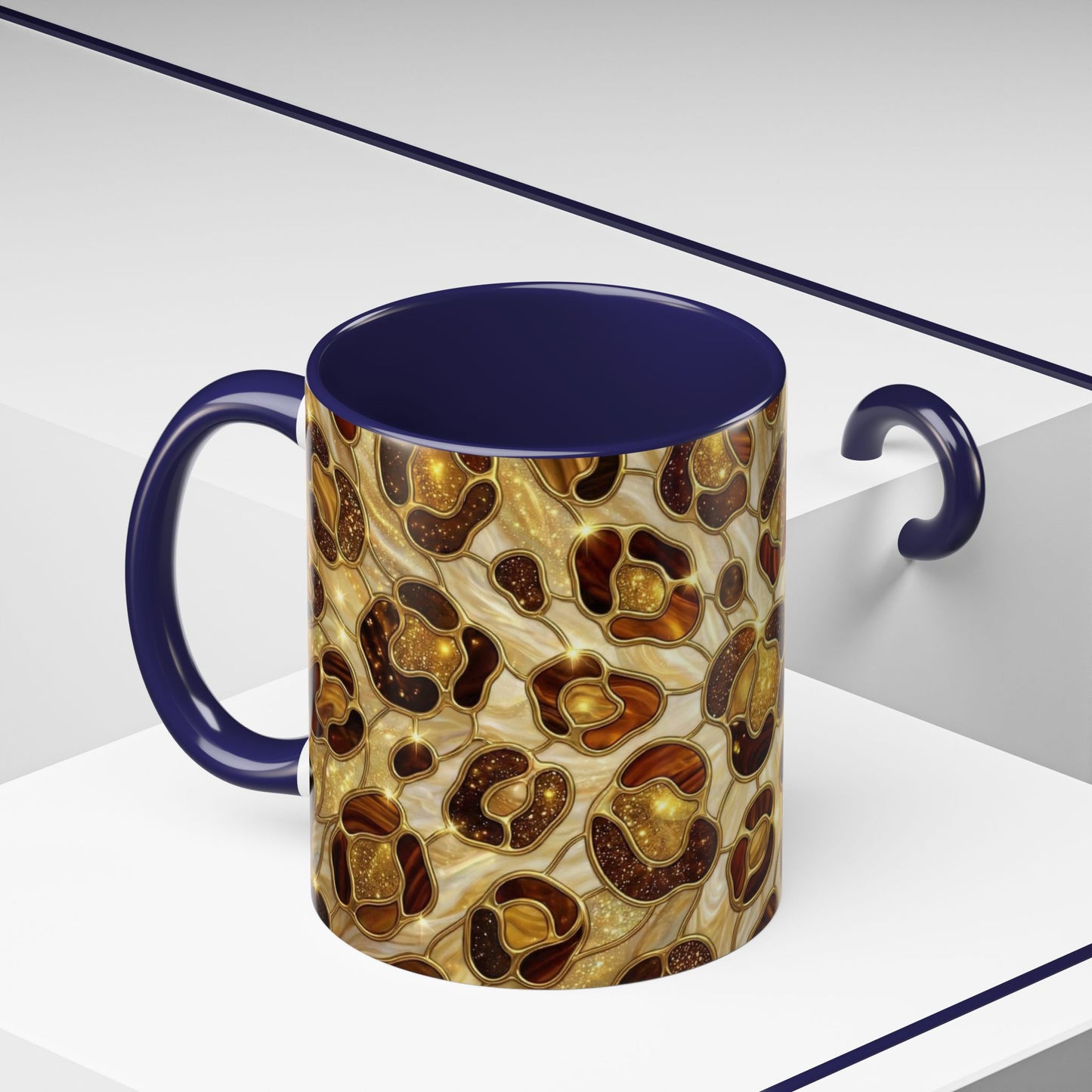 Stained Glass Leopard Print Mug, Gold Cheetah Coffee Cup, Luxury Animal Print Gift, Glam Mosaic Tea Mug, Trendy Desk Decor For Her Gifts