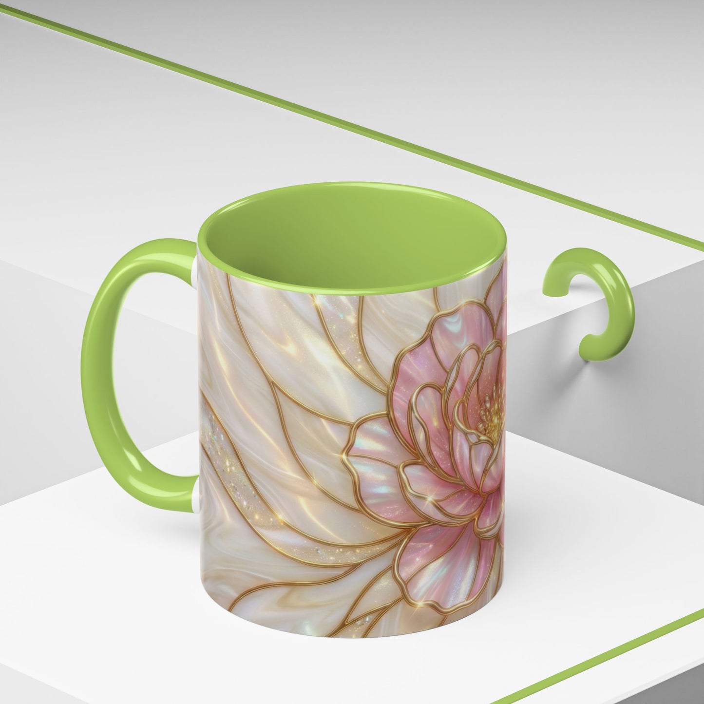 Pink Peony Stained Glass Mug, Gold Floral Coffee Cup, Elegant Flower Gift For Her, Fairycore Tea Cup, Mothers Day Present, Pearl Art Decor