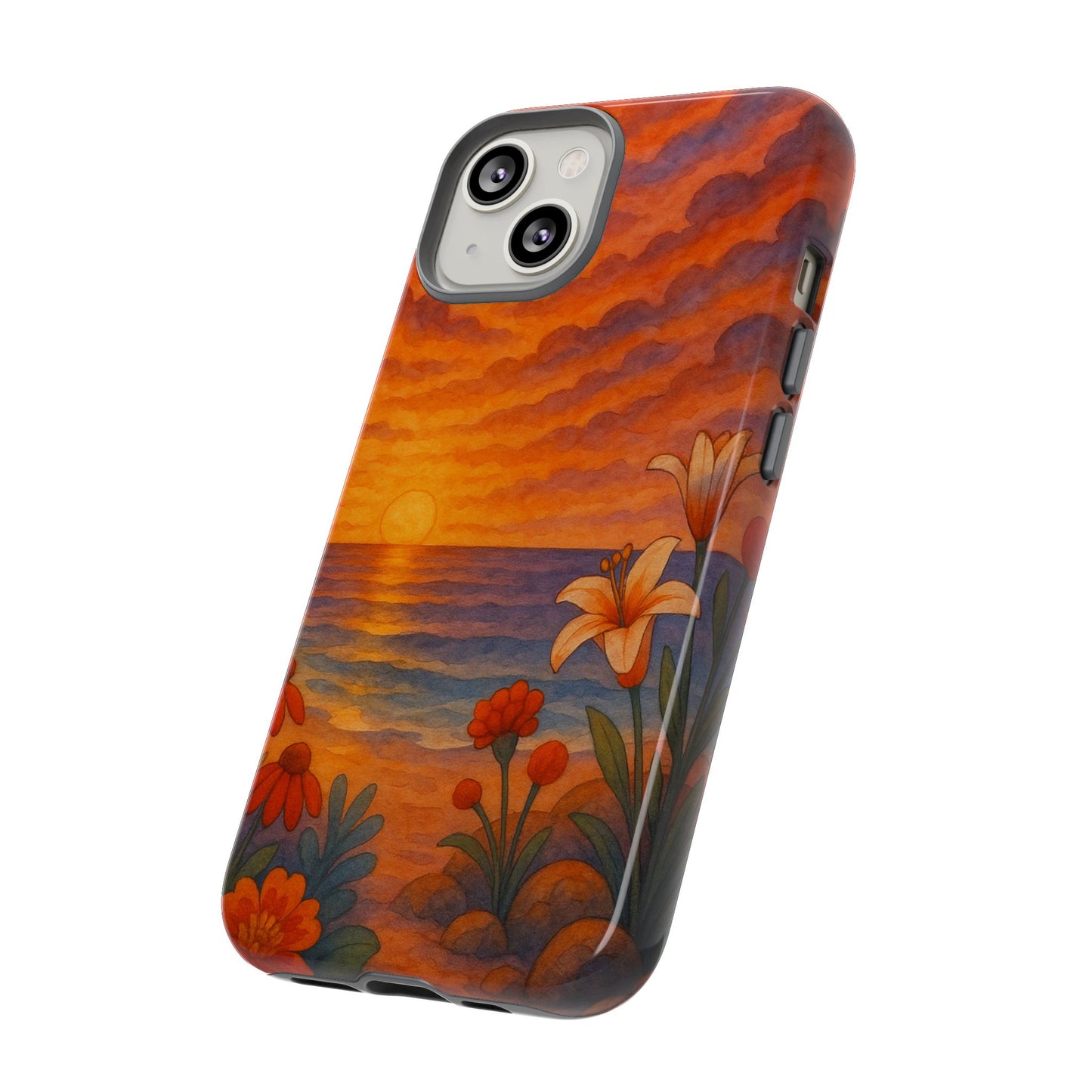 iPhone Case - Floral Ocean Sunset Watercolor Tough Case Nautical Phone Case Beach iPhone Case Ocean Sunset Theme