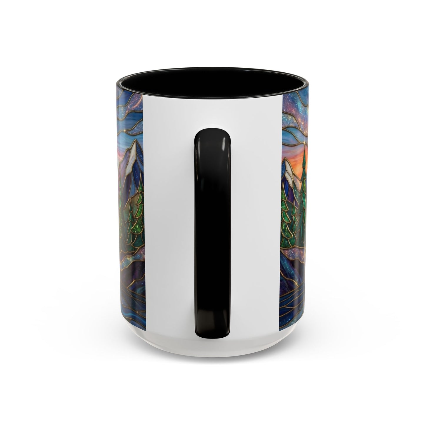 Stained Glass Mountain Mug, Sunset Mountain Landscape Coffee Cup, Nature Ceramic Mug With Forest And River, 11oz 15oz Gift