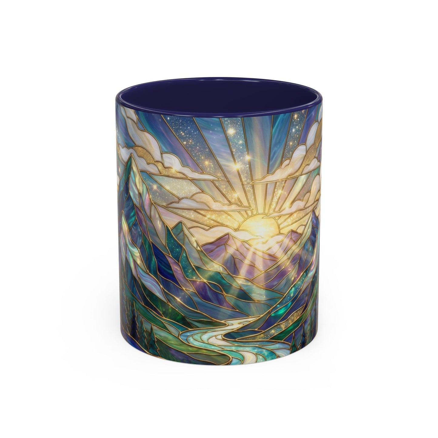 Mountain Art Mug, Scenic Mountain Coffee Cup, Nature Lover Ceramic Mug, Stained Glass Style Landscape, 11oz 15oz Gift, Outdoor Hiking Mug, Unique Coffee Tea Cup