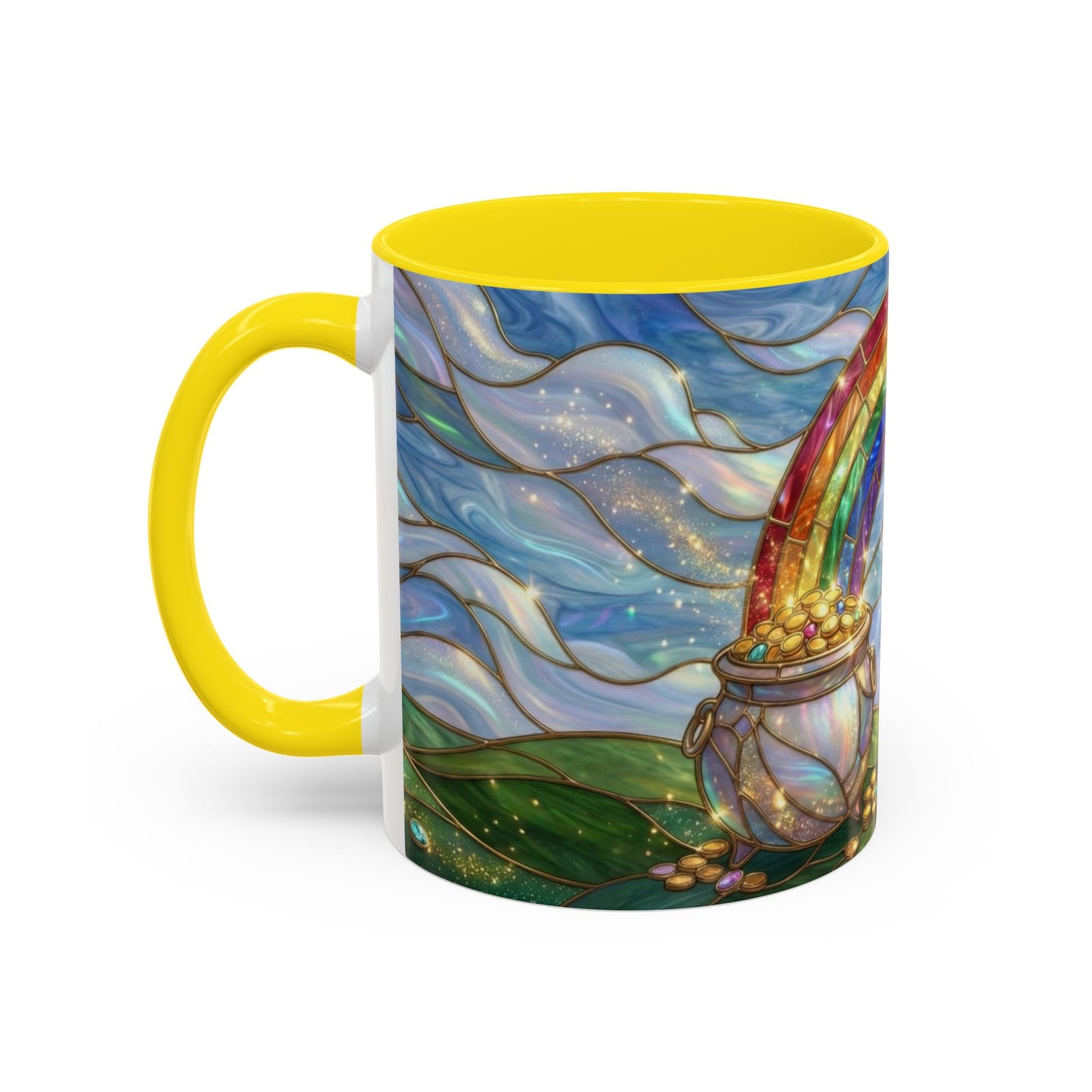Stained Glass Rainbow Mug, Pot Of Gold Coffee Cup, St Patricks Day Gift, Whimsical Magical Art Mug, Lucky Irish Leprechaun Treasure