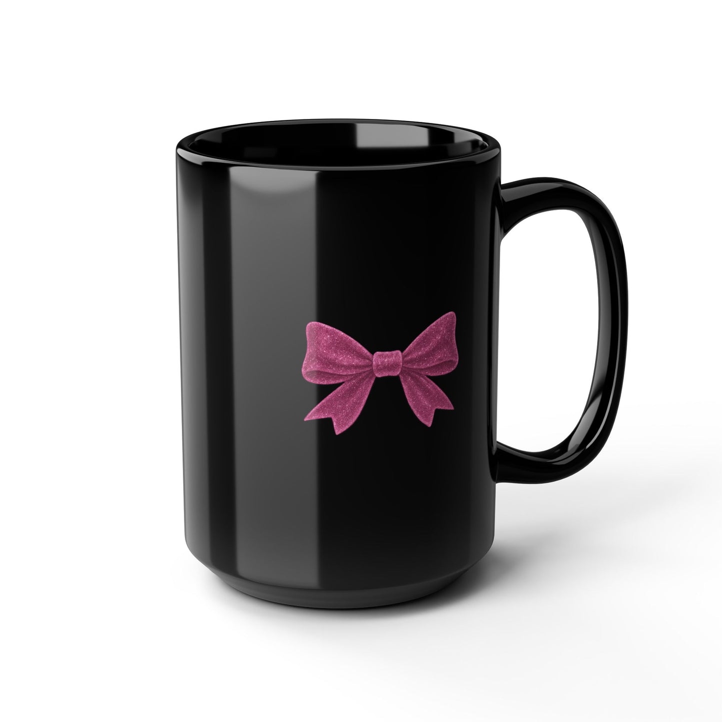 Black Mug with Pink Bow – Aesthetic Coffee Mug for Women | Cute Girly Gift, Desk Accessory, Kawaii Style Cup for Coworkers & Friends