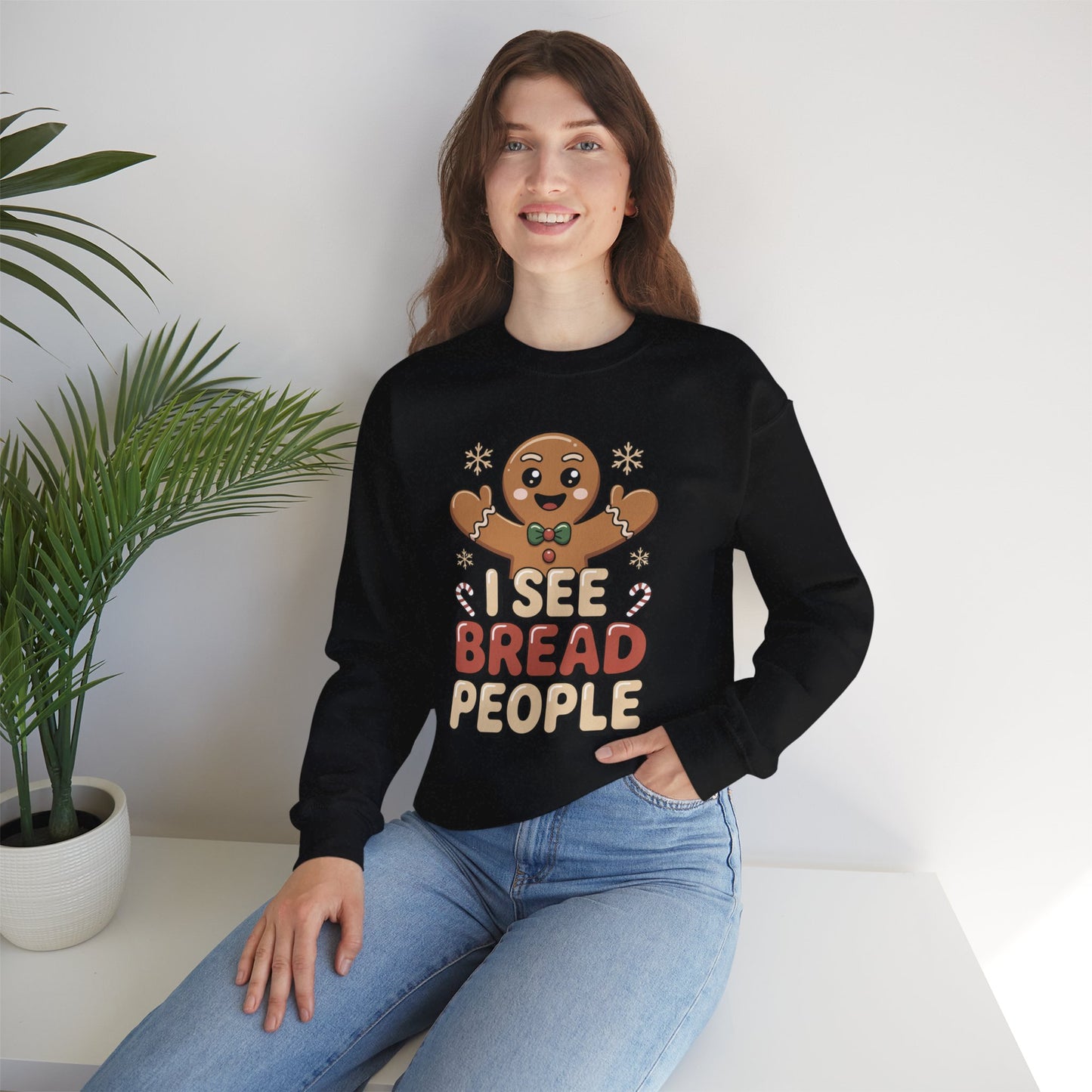 I See Bread People Christmas Sweatshirt, Funny Gingerbread Holiday Sweater, Unisex Crewneck, Cute Christmas Gift For Friends And Family