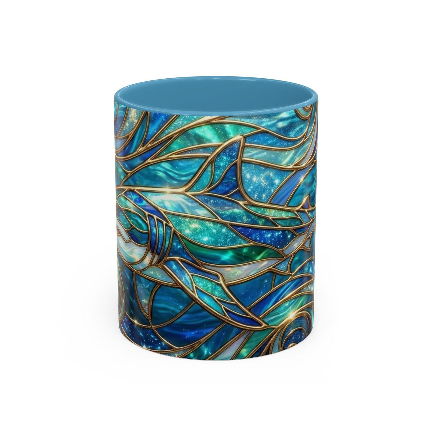 Stained Glass Shark Mug, Ocean Art Coffee Cup, Blue Shark Gift, Sea Life Ceramic Mug, Artistic Shark Design, Marine Lover Gift, Unique Ocean Mug