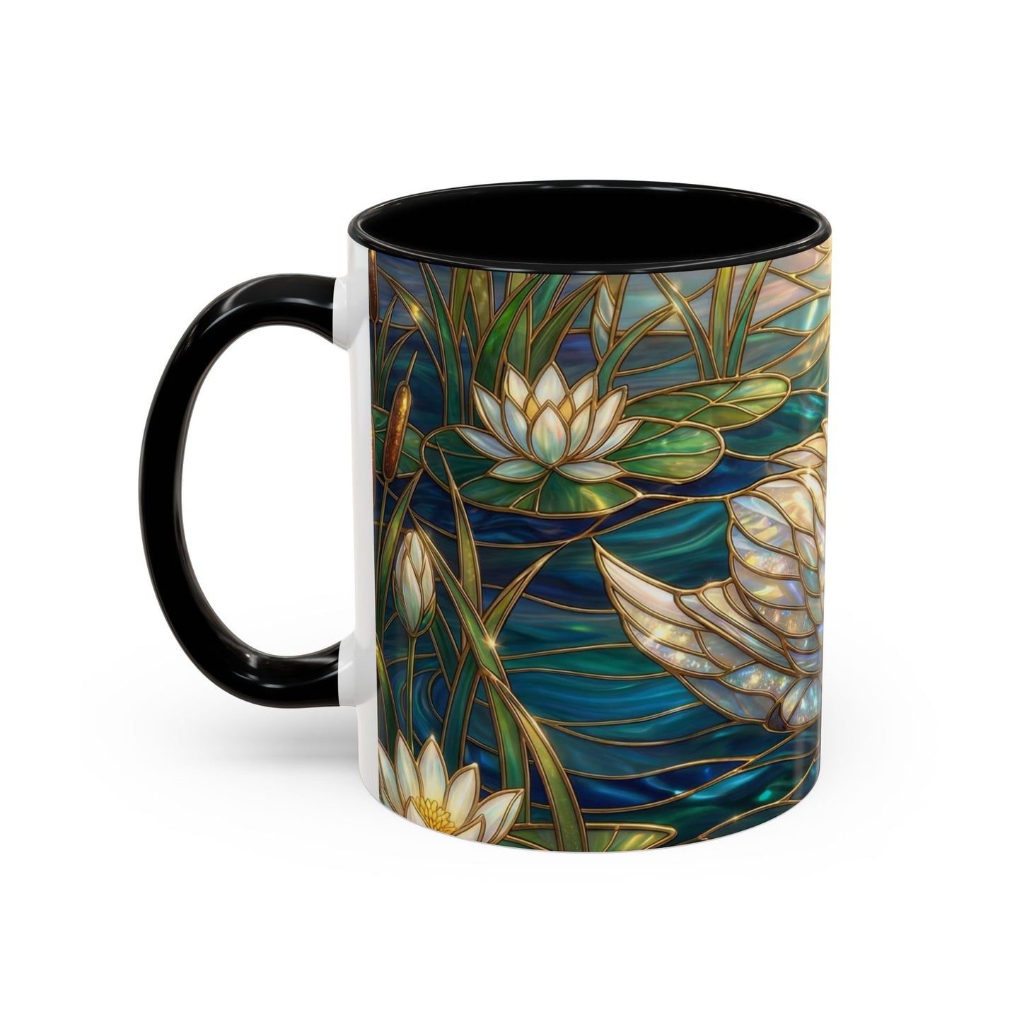 Stained Glass Swan Mug, Swan Coffee Cup, Elegant Swan Art Mug, Nature Decor Gift, Lake Swan Mug, Serene Animal Coffee Cup