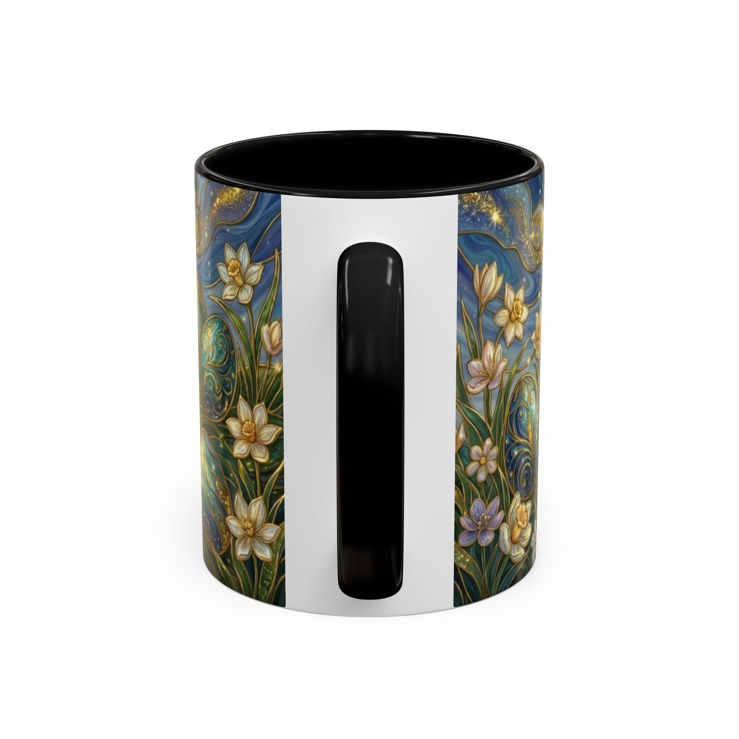 Stained Glass Easter Egg Mug, Magical Spring Floral Coffee Cup, Art Nouveau Fantasy Teacup, Elegant Celestial Starry Sky Mug Gift Idea