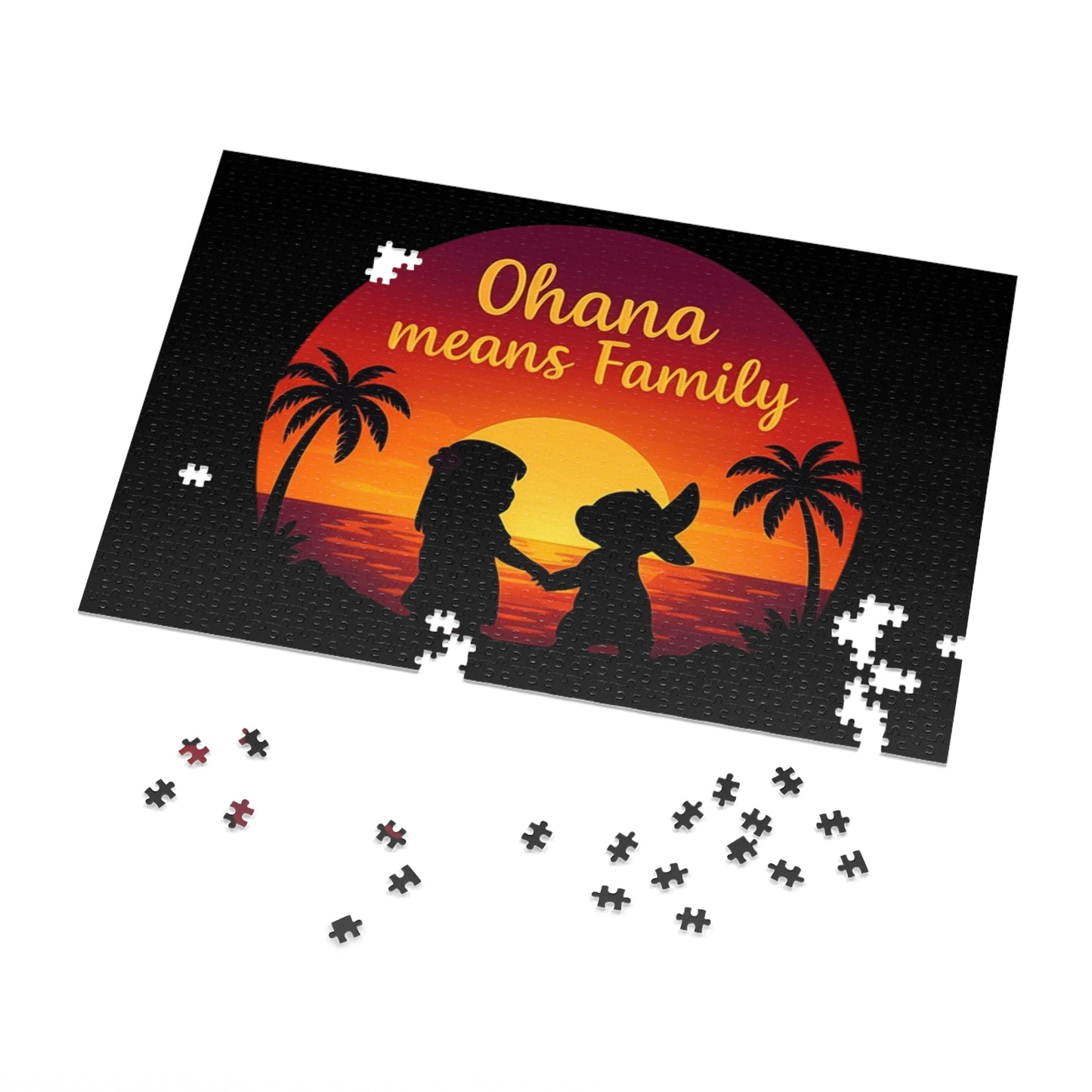 Ohana Means Family Jigsaw Puzzle - Sunset Silhouette, Hawaiian Gift, Family Puzzle, Family Quote Puzzle