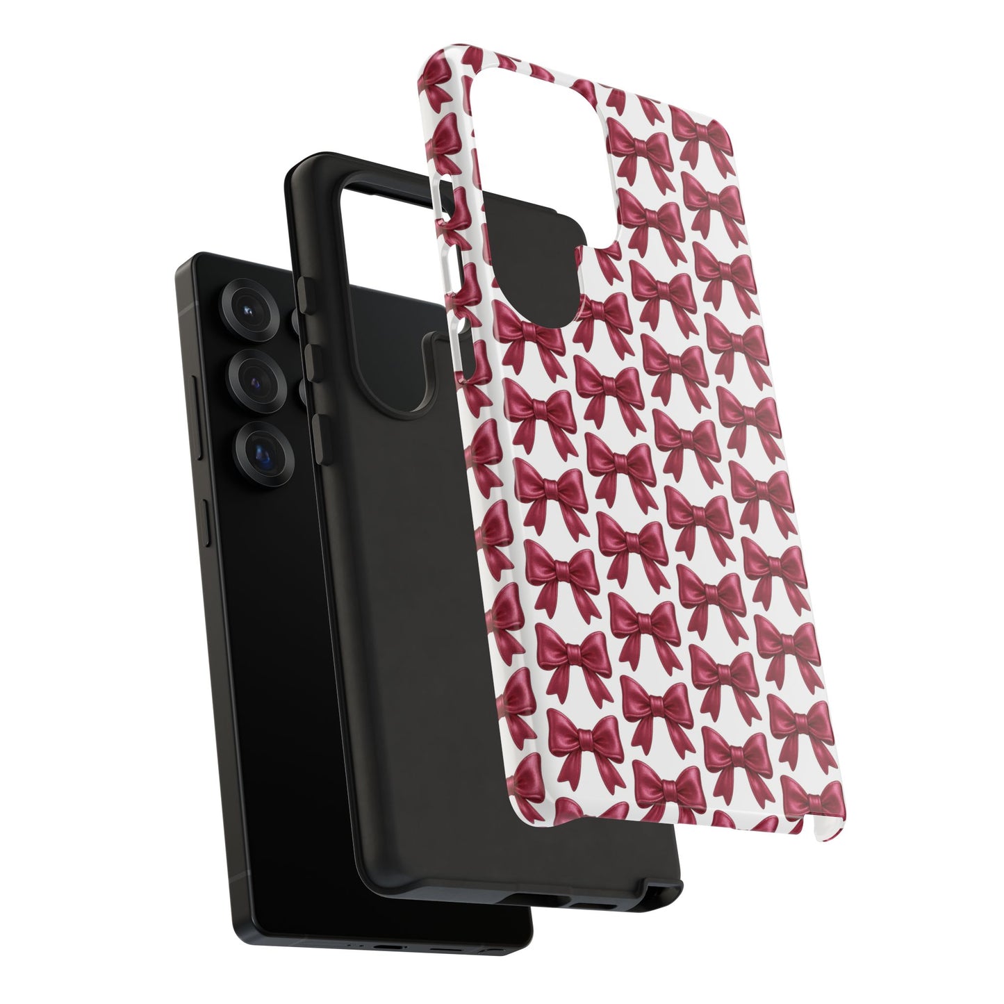 Coquette Samsung Case - Burgundy Bow Pattern Phone Cover, Girly Soft Aesthetic Gift, Cute Galaxy Case for Her