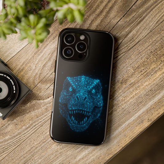 Bioluminescent Particle T-Rex iPhone Case - Galaxy-Style Cosmic Dino on Tough Dual-Layer Cover, Gift for Dino & Space Fans