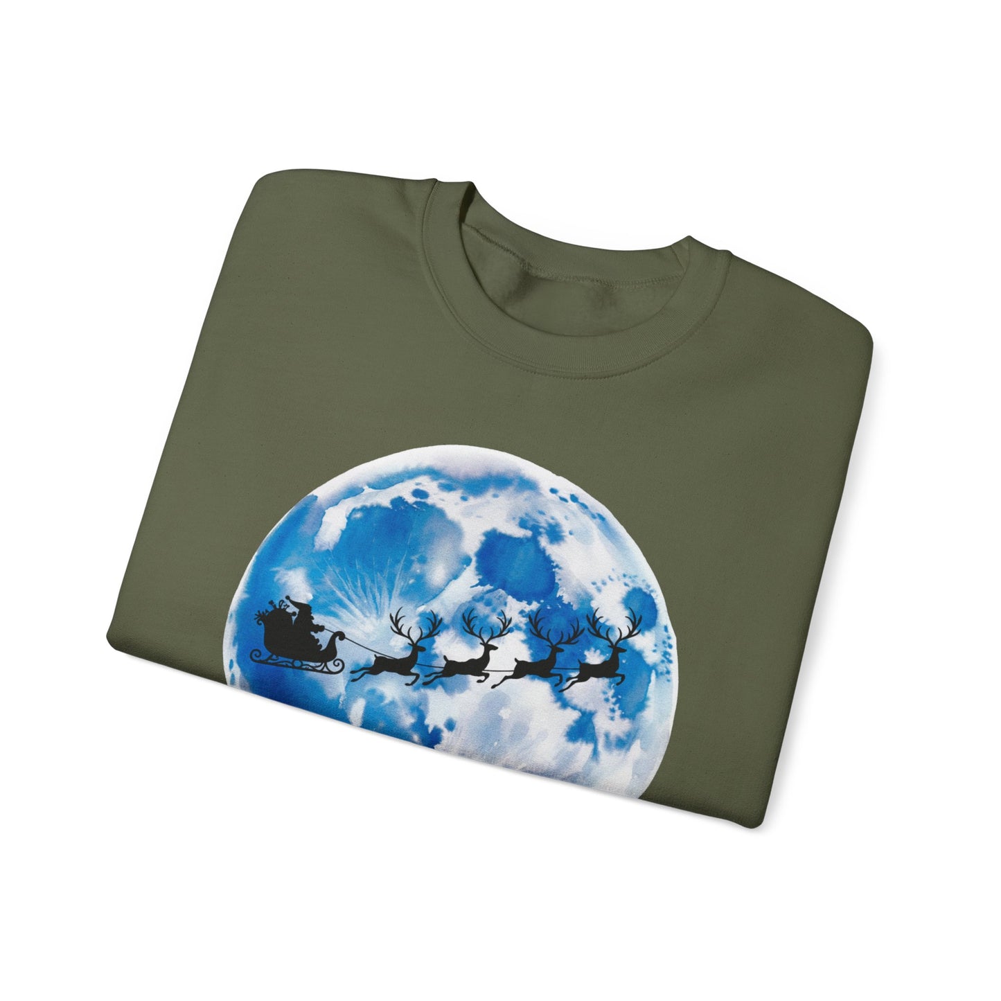 Santa And Reindeer Full Moon Christmas Sweatshirt, Holiday Night Sky Sweater, Cozy Unisex Crewneck, Festive Gift For Christmas Lovers