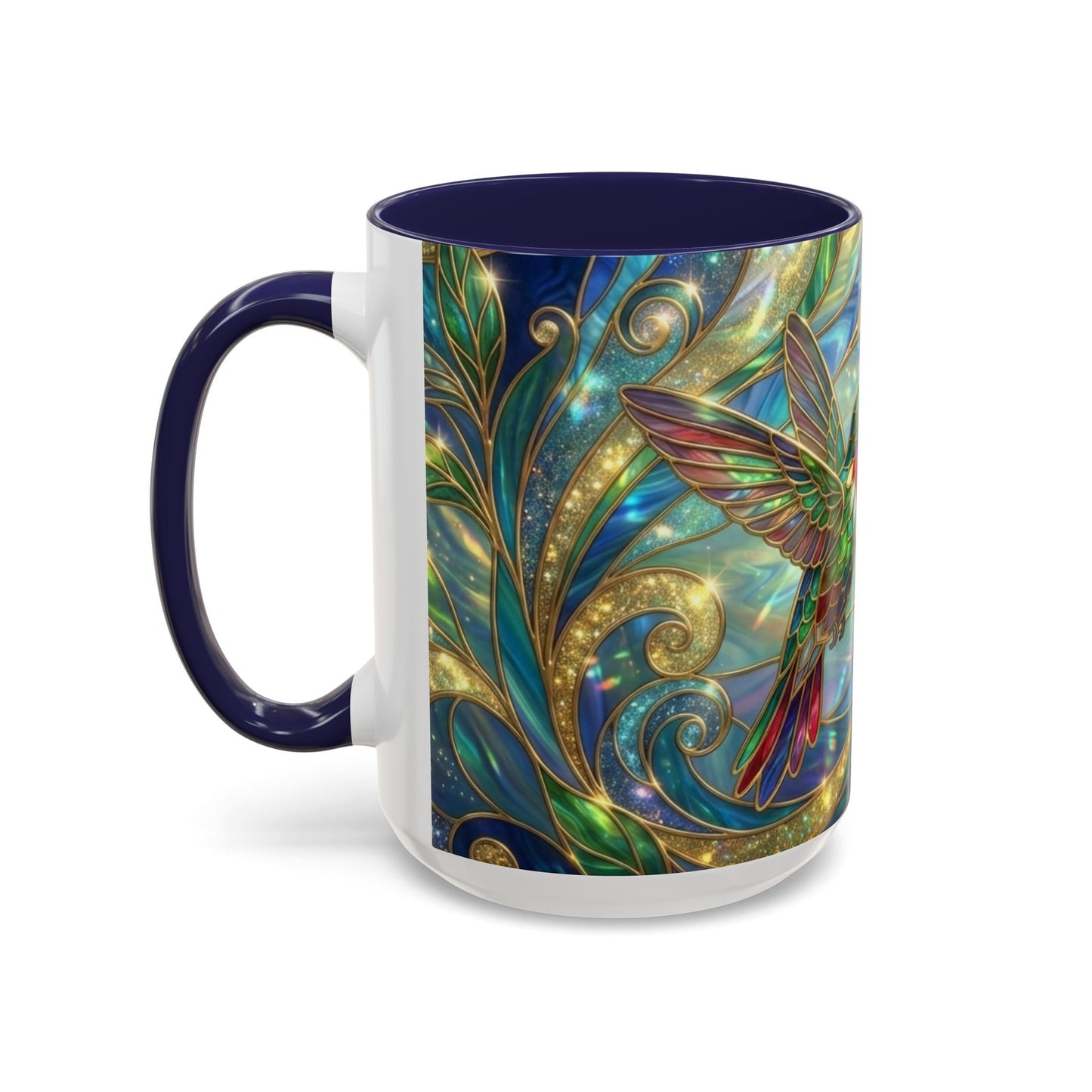 Stained Glass Hummingbird Mug, Colorful Floral Coffee Cup, Bird And Flower Art Mug, Nature Lover Gift, Artistic Garden Mug, Unique Gift