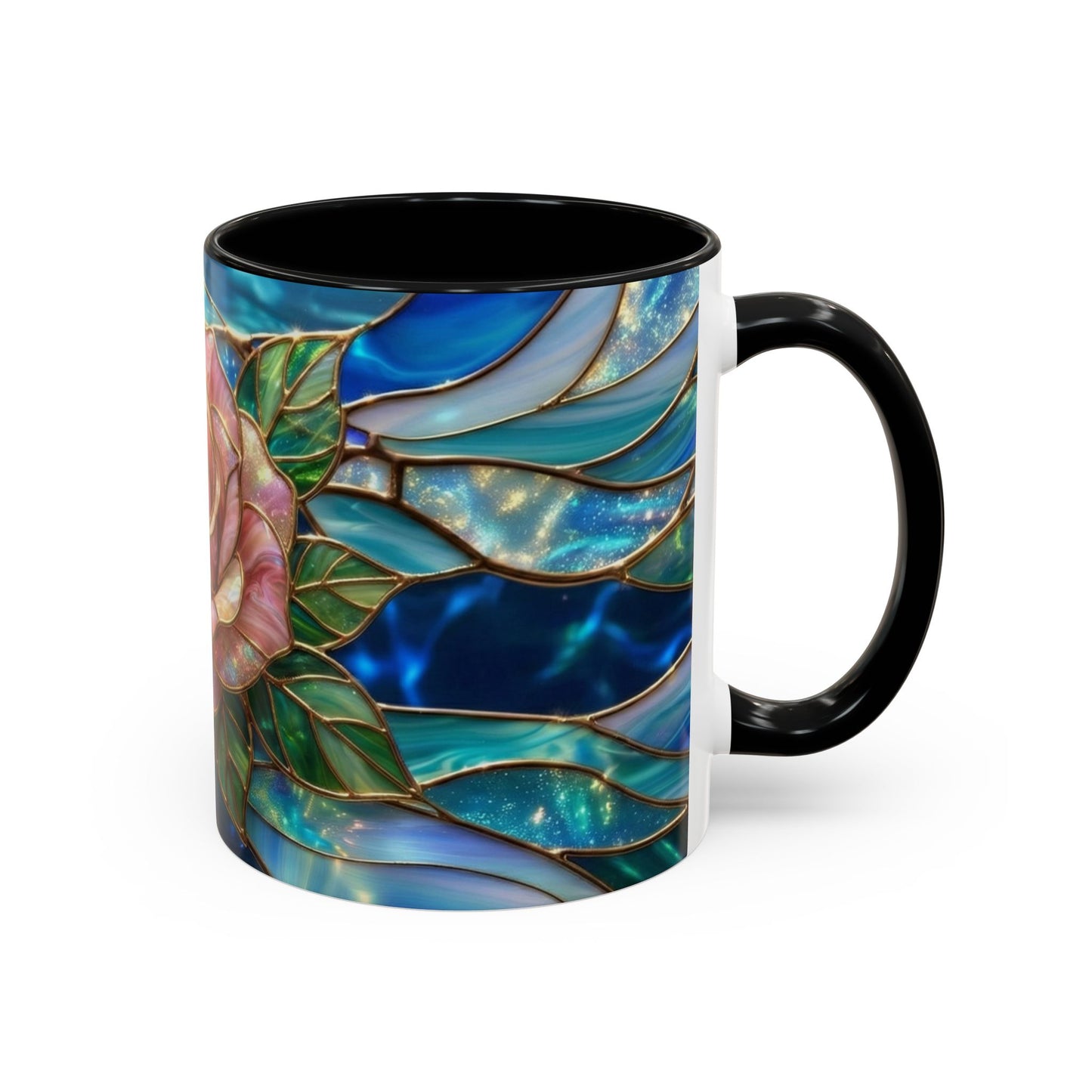 Stained Glass Rose Mug, Pink Flower Coffee Cup, Fantasy Floral Tea Cup, Magical Garden Gift, Galaxy Rose Art, Botanical Lover Present