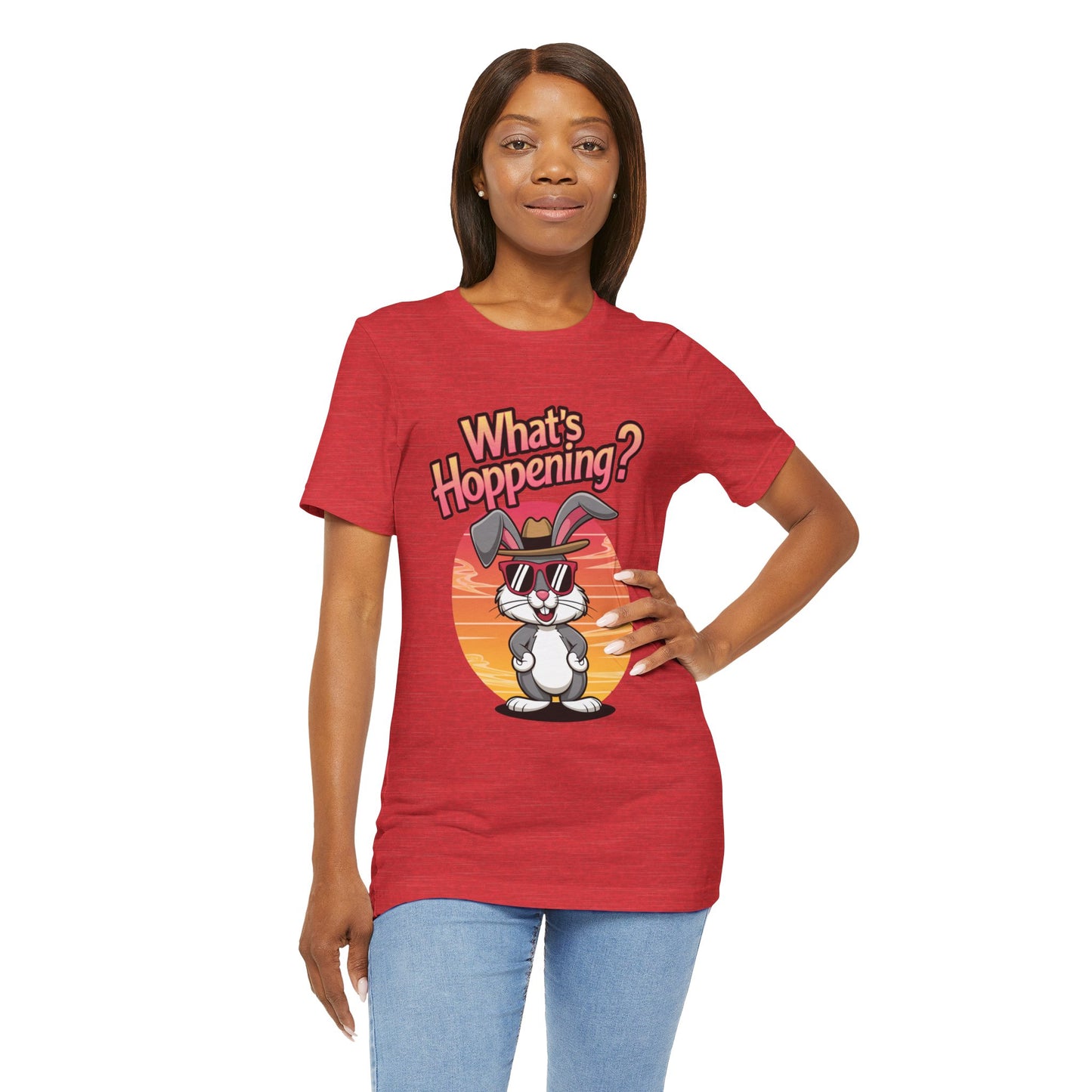 What’s Hoppening Funny Bunny Shirt – Cute Rabbit Pun T-Shirt – Sunset Graphic Tee for Animal Lovers, Easter, and Pun Enthusiasts