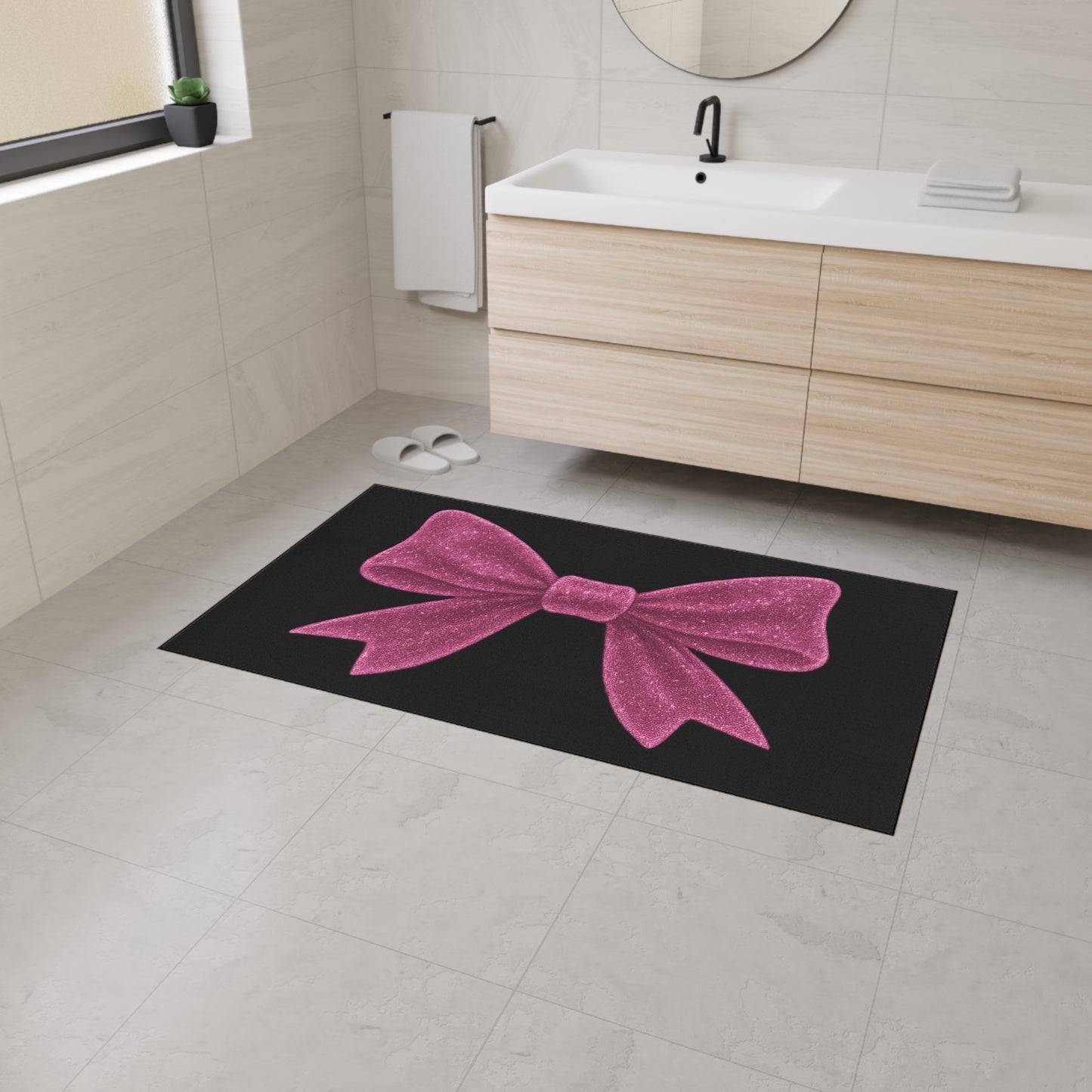Pink Glitter Bow Doormat Glam Welcome Mat Cute Entry Rug Aesthetic Home Decor Girl Room Rug Housewarming Gift