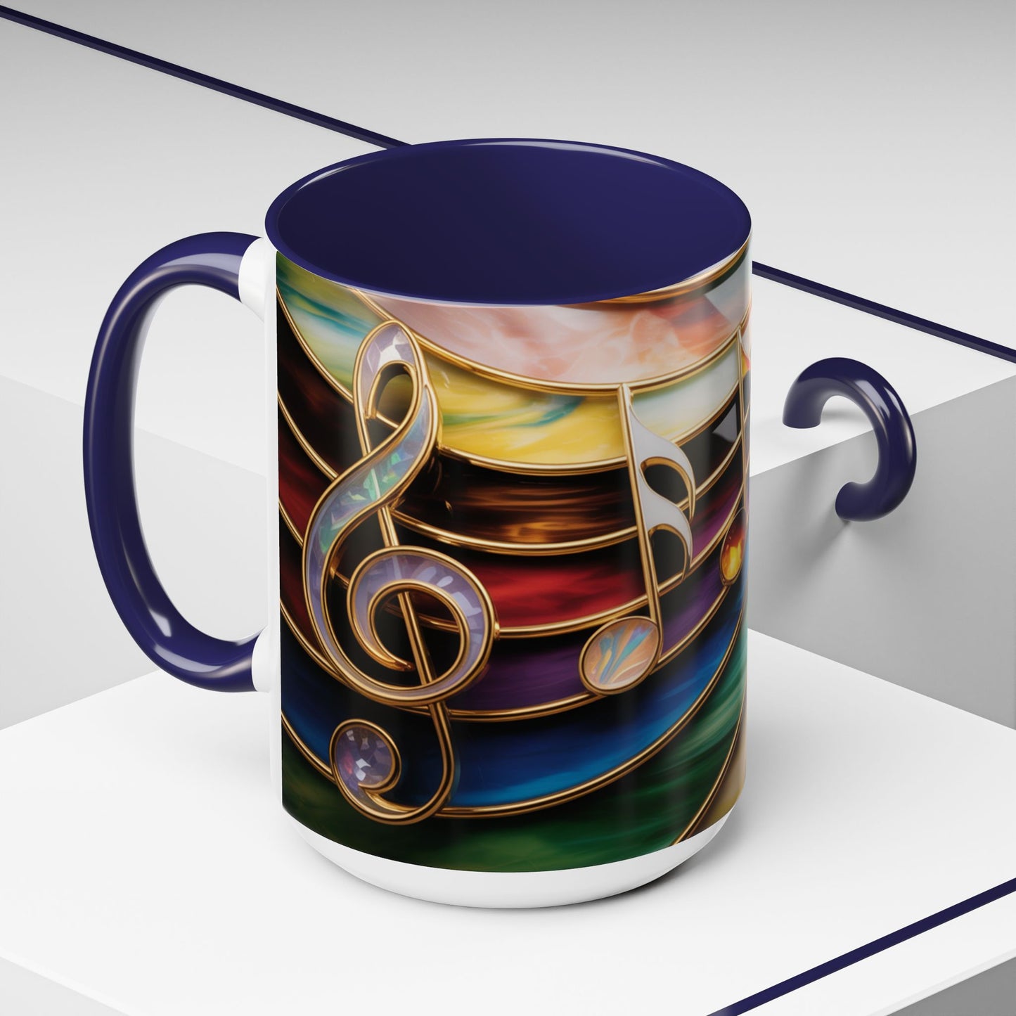 Stained Glass Music Notes Mug - Colorful Music Lover Gift - Music Teacher Mug - Treble Clef Coffee Cup - Musician Gift Idea - 11oz & 15oz Ceramic Mug