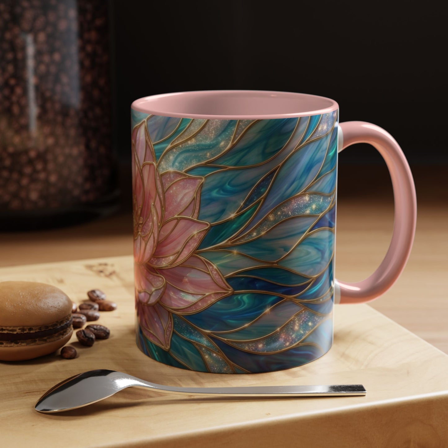 Pink Lotus Flower Mug, Stained Glass Style Coffee Cup, Spiritual Zen Gift For Women, Yoga Lover Tea Mug, Meditation Boho Floral Drinkware