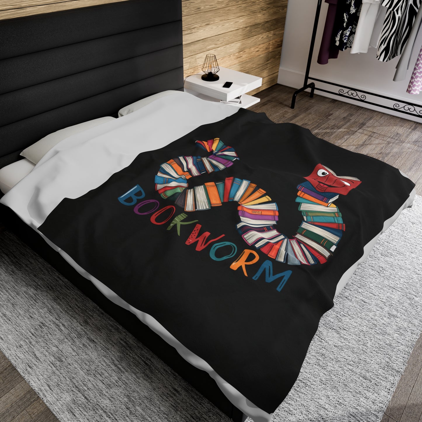 Velveteen Plush Blanket - Bookworm Design