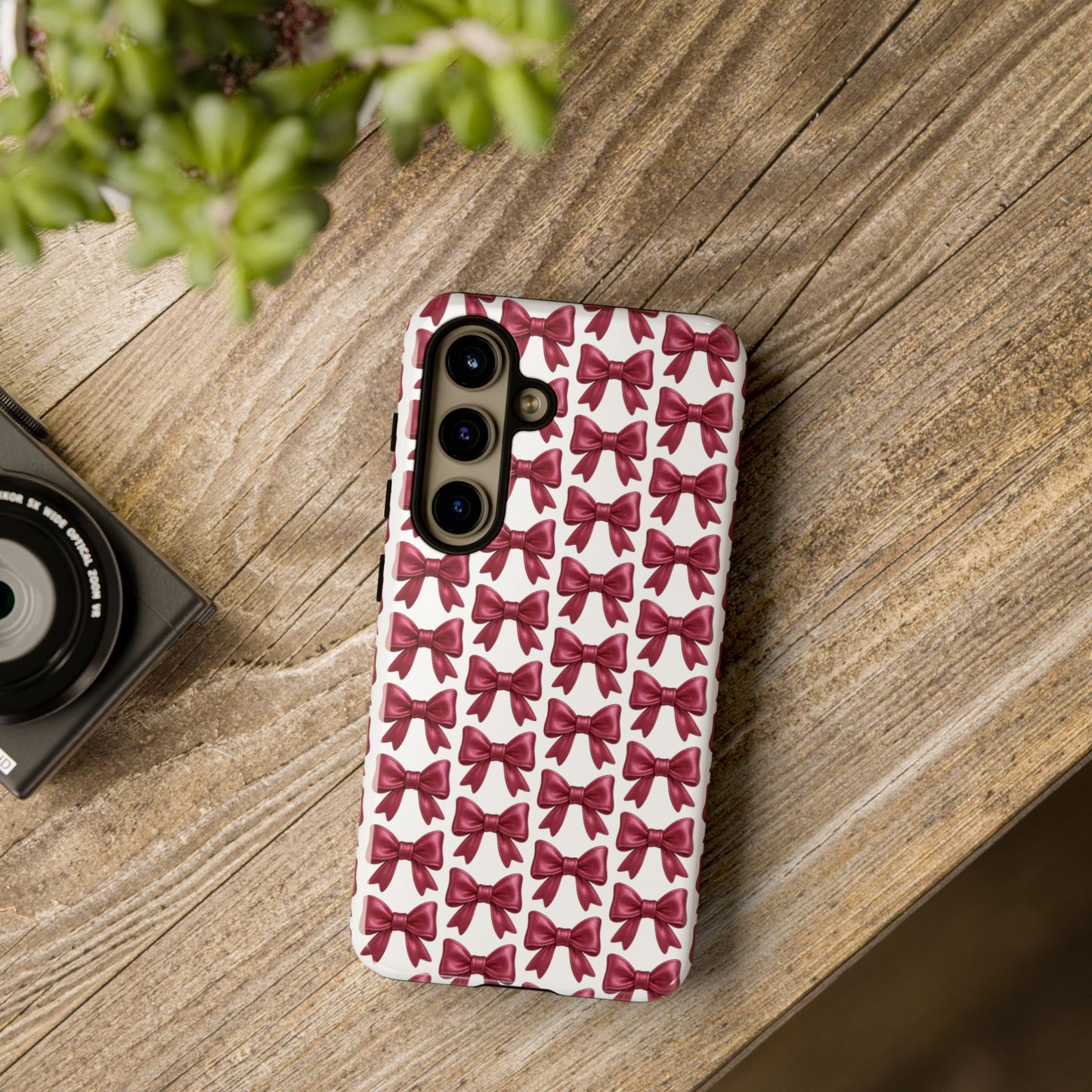 Coquette Samsung Case - Burgundy Bow Pattern Phone Cover, Girly Soft Aesthetic Gift, Cute Galaxy Case for Her