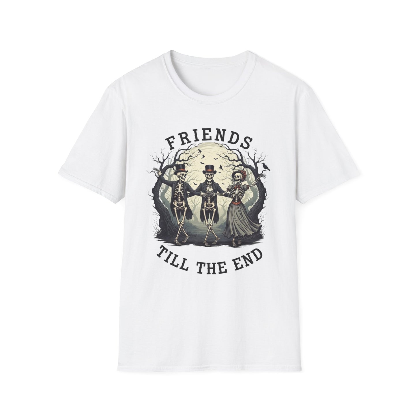 Friends Till The End Skeleton Tee | Dancing Skeleton Friends Shirt | Halloween Gothic BFF Gift | Unisex Heather Grey Graphic T-Shirt