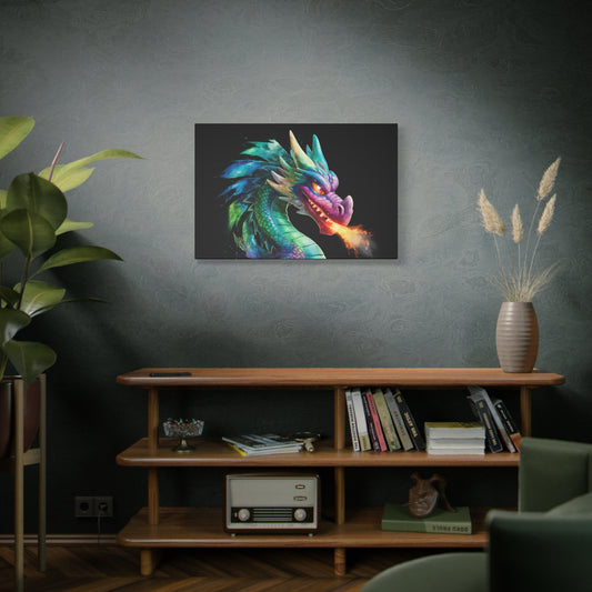 Colorful Dragon Canvas Wall Art - Fantasy Fire-Breathing Dragon Print - Medieval Room Decor Gift for Gamers & Dragon Lovers