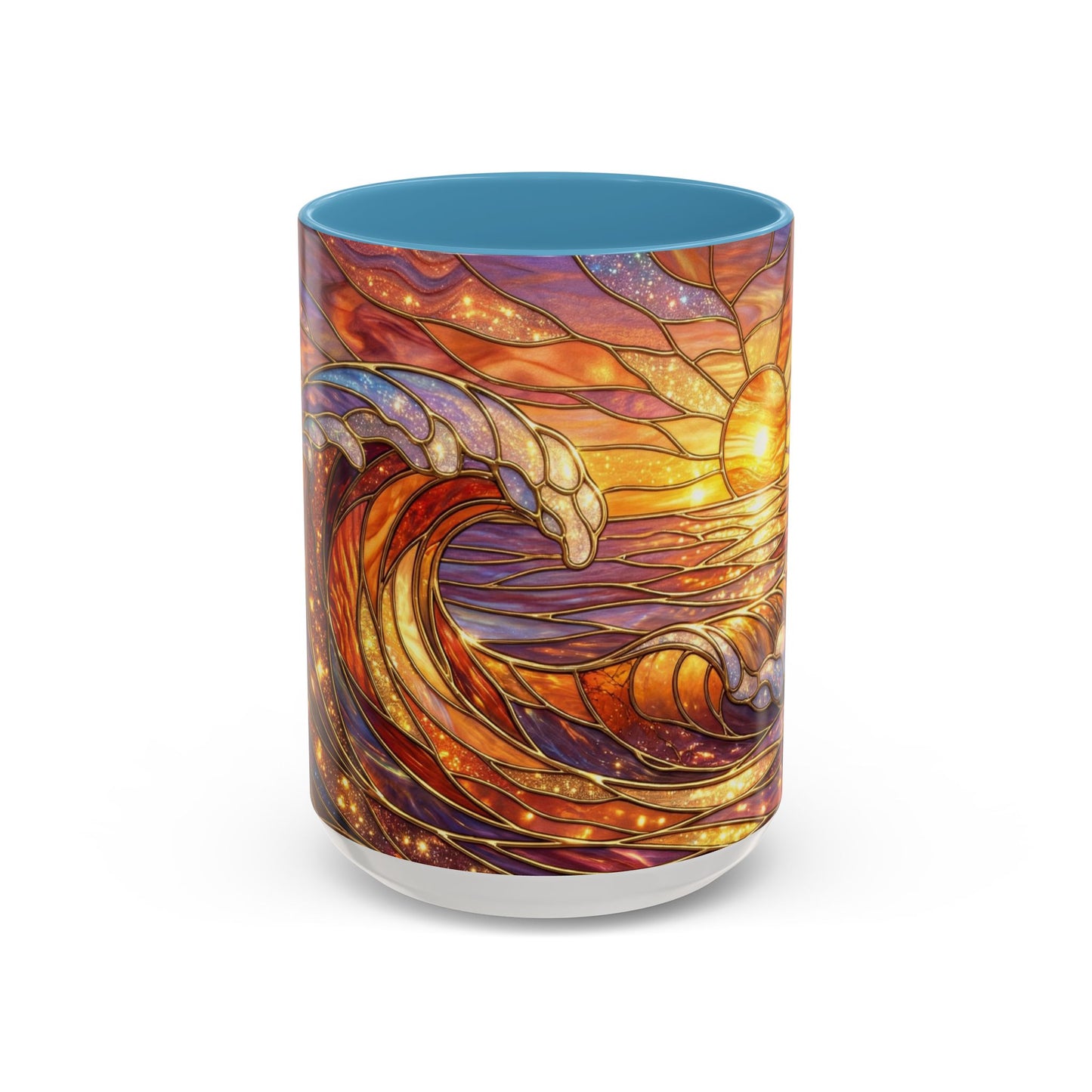 Stained Glass Wave Mug, Ocean Sunset Coffee Cup, Vibrant Beach Art, Sea Lover Gift, Mosaic Tea Cup, Summer Kitchen Decor, Nature Drinkware