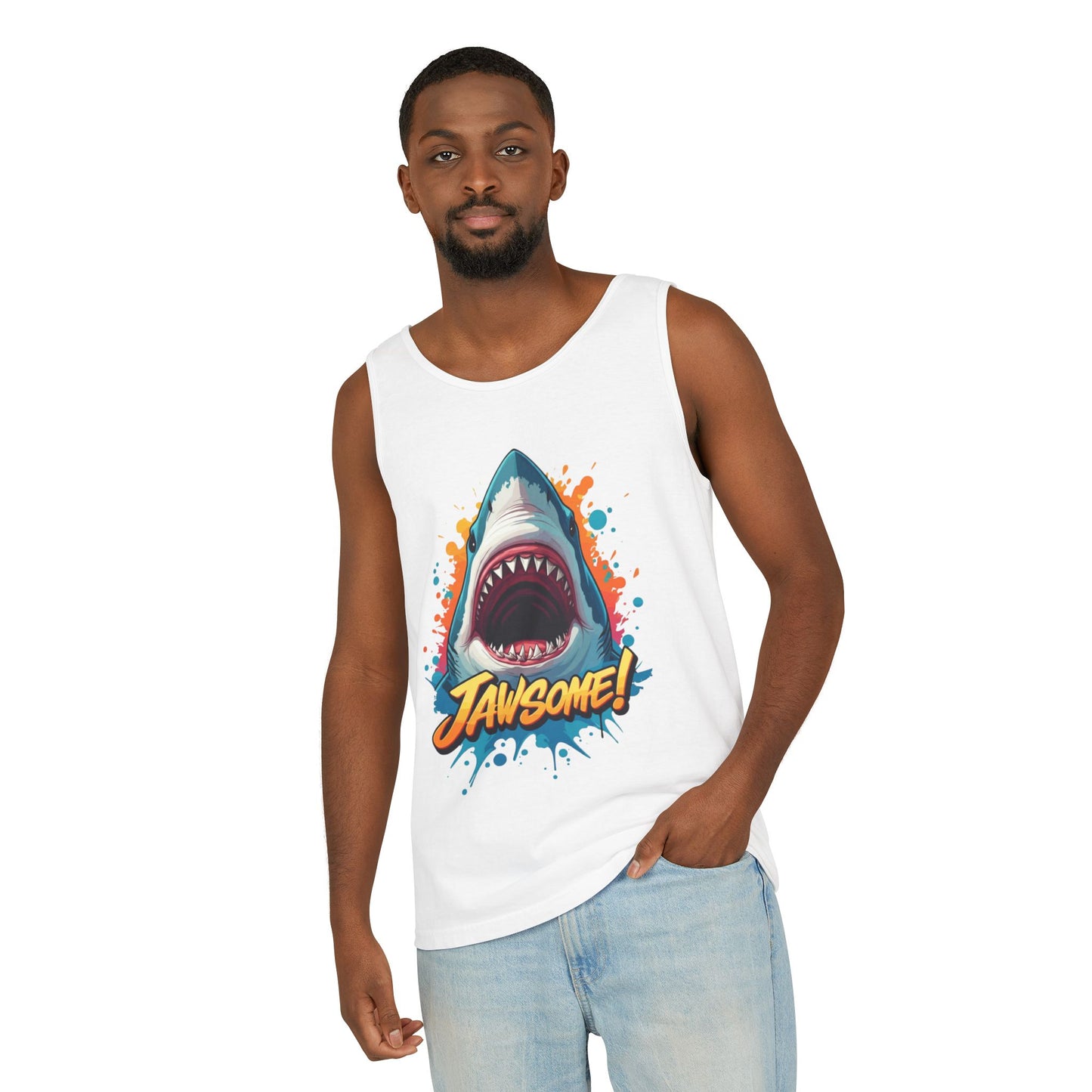 Jawsome Shark Graphic Tank Top | Funny Retro 90s-Style Shark Tee for Men and Women | Bold Ocean Print, Humor Gift, Summer Trending