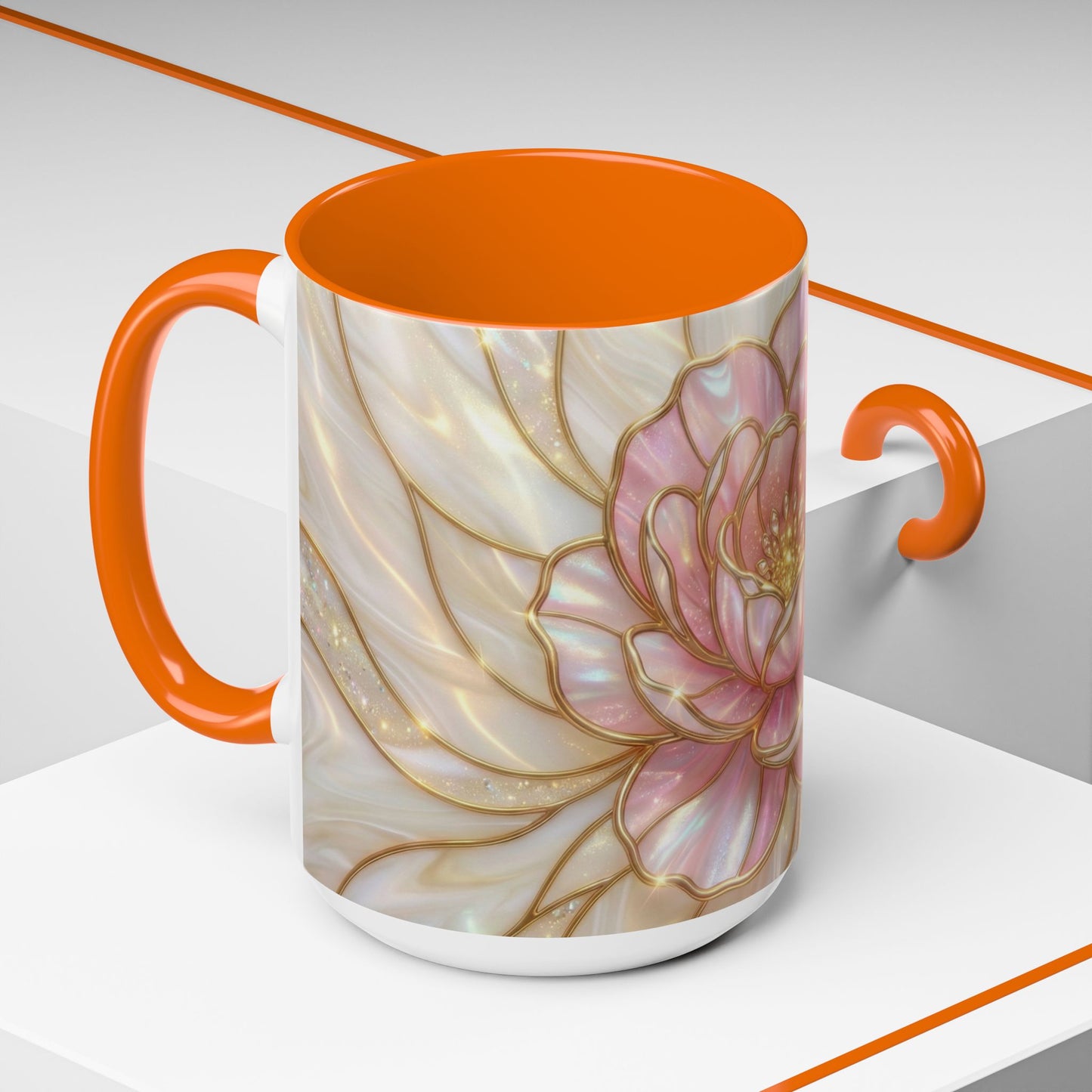 Pink Peony Stained Glass Mug, Gold Floral Coffee Cup, Elegant Flower Gift For Her, Fairycore Tea Cup, Mothers Day Present, Pearl Art Decor