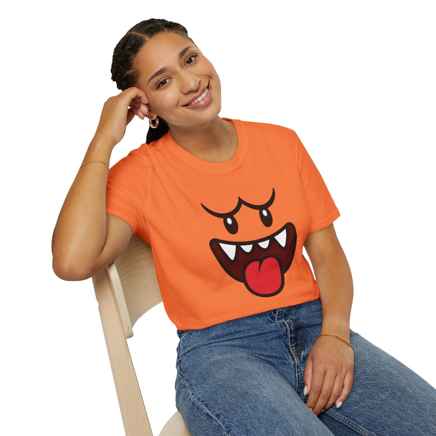Ghost Face Graphic T-Shirt – Funny Spooky Cute Retro Halloween Tee, Y2K Nostalgia Bold Design, Soft Cotton, Fall Gift Shirt