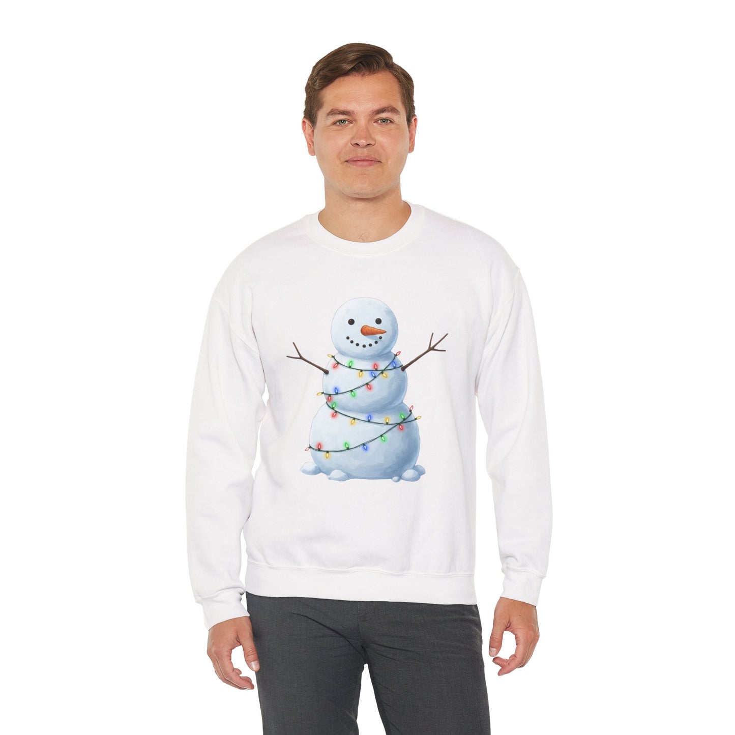 Cute Snowman Christmas Sweatshirt, Holiday Snowman Lights Sweater, Winter Snowman Crewneck, Cozy Christmas Gift, Festive Holiday Shirt