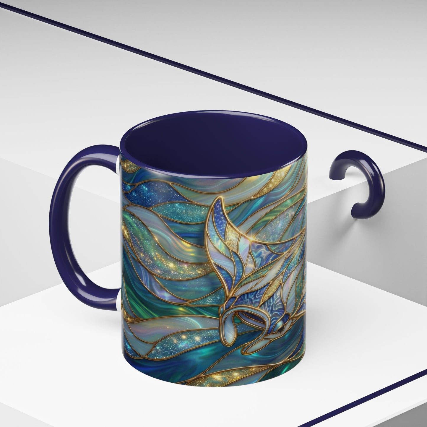 Stained Glass Manta Ray Mug, Ocean Coffee Cup, Manta Ray Art Mug, Nautical Gift, Coastal Decor Mug, Marine Life Coffee Cup